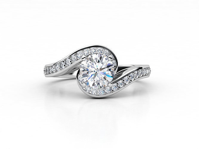 aj-020 round brilliant diamond engagement ring in gold 3D print model