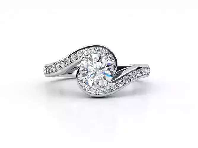 aj-020 round brilliant diamond engagement ring in gold 3D print model