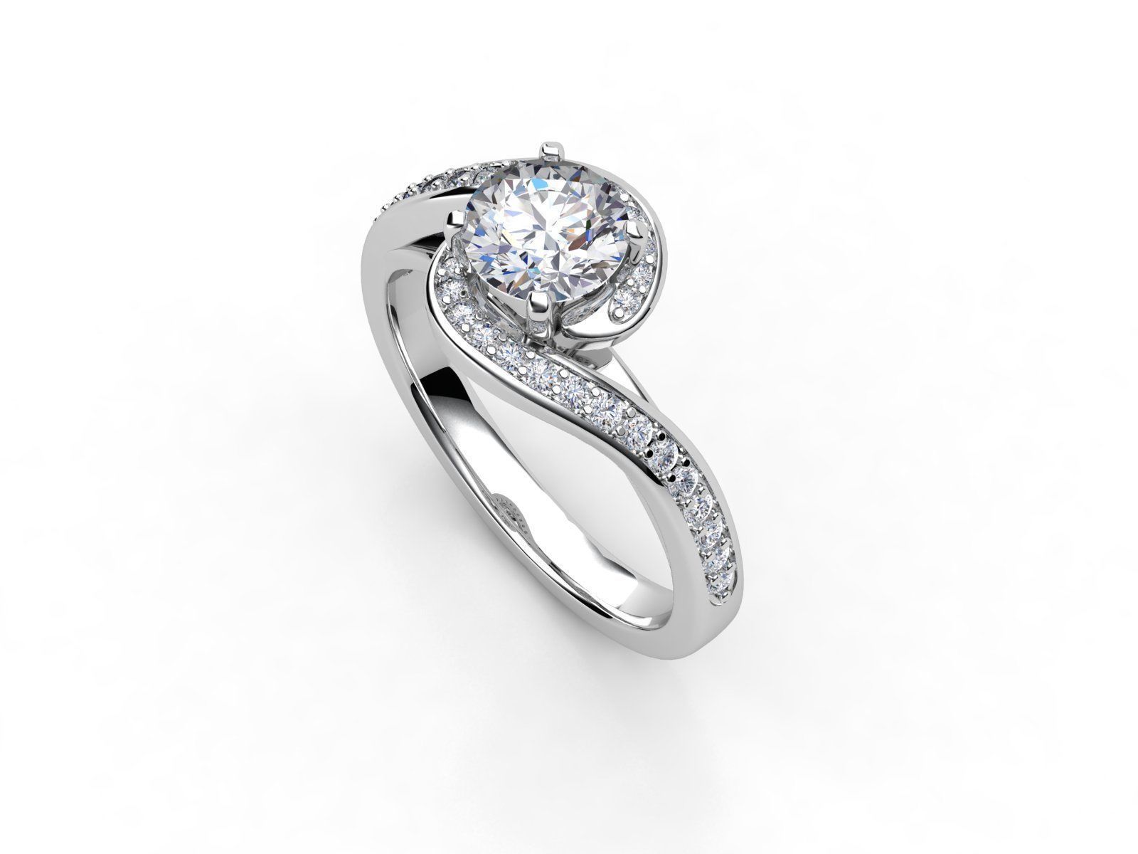 aj-020 round brilliant diamond engagement ring in gold 3D print model_1