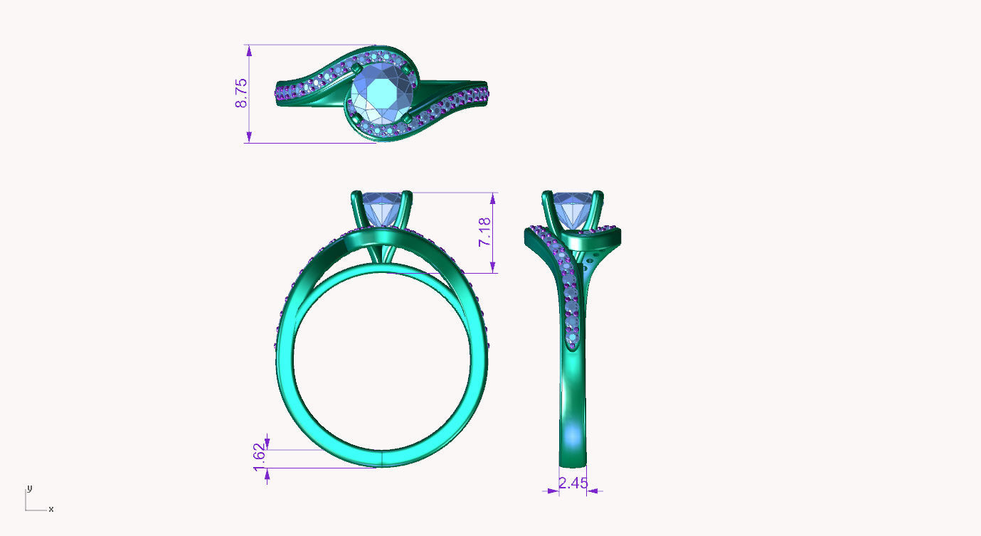 aj-020 round brilliant diamond engagement ring in gold 3D print model_4