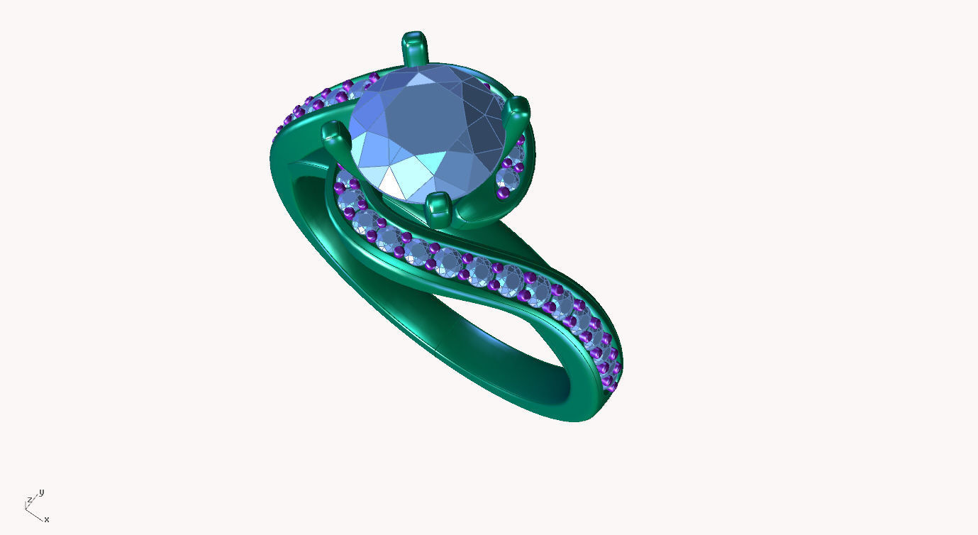 aj-020 round brilliant diamond engagement ring in gold 3D print model_3