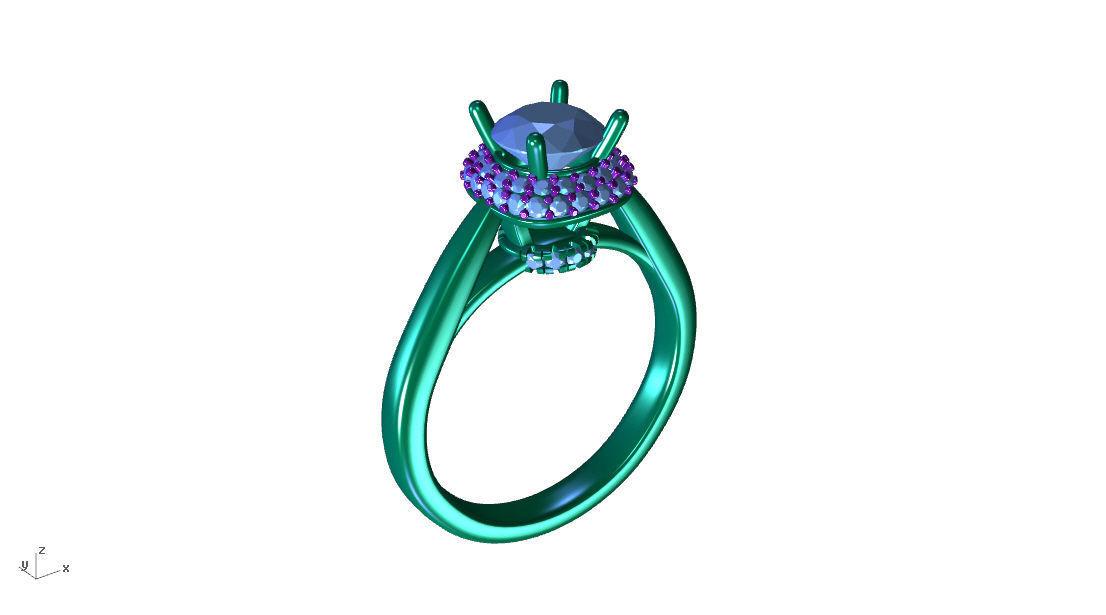 aj-022 halo diamond engagement ring 3D print model_3