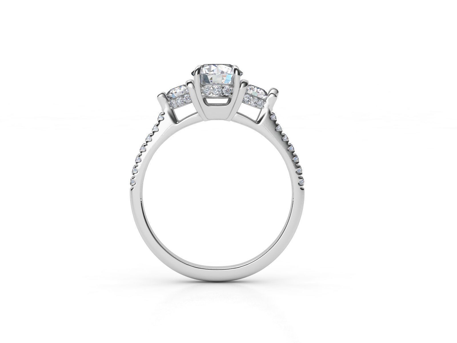 aj-023 three stone diamond engagement ring 3D print model_1