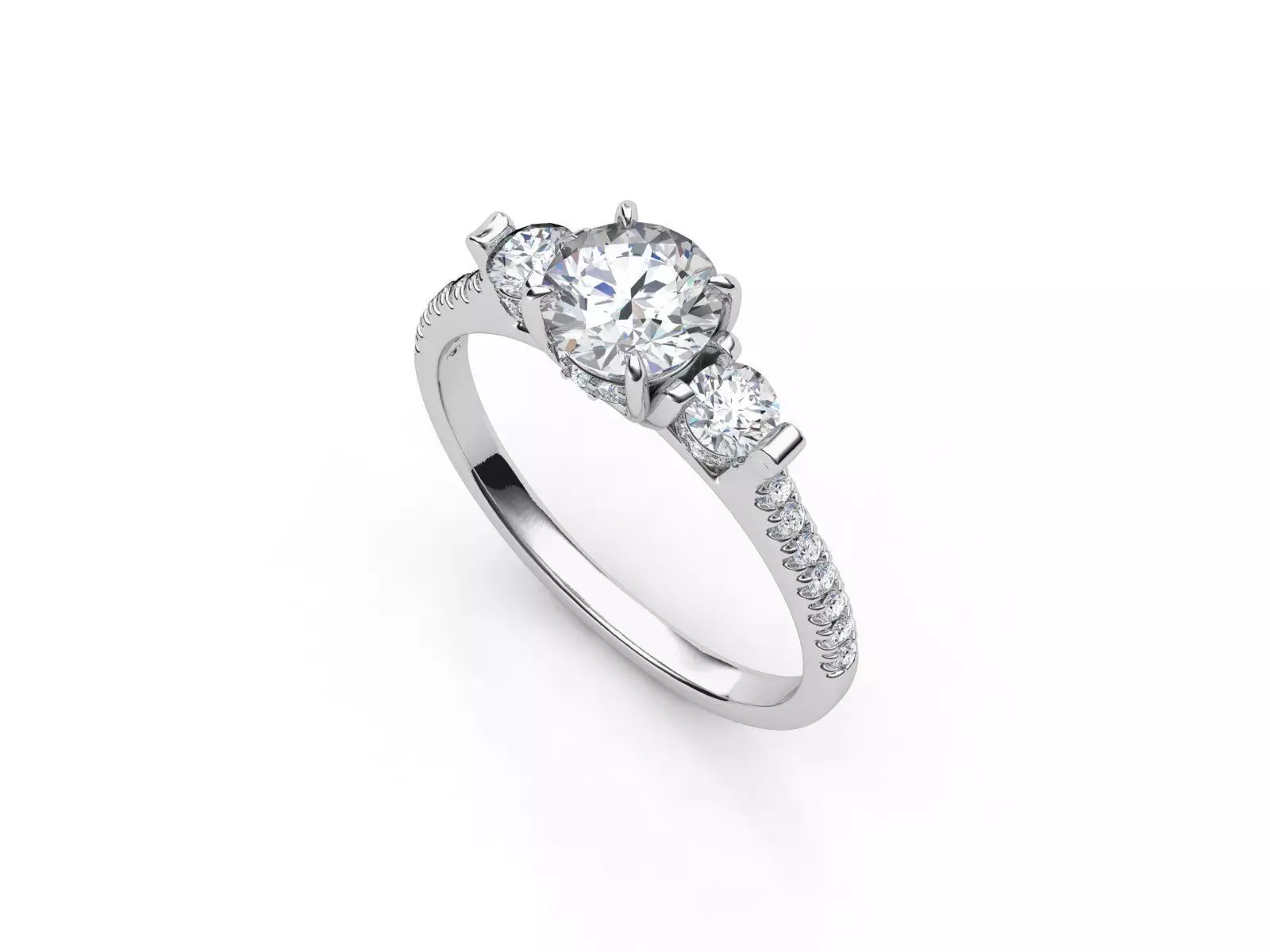 aj-023 three stone diamond engagement ring 3D print model_0