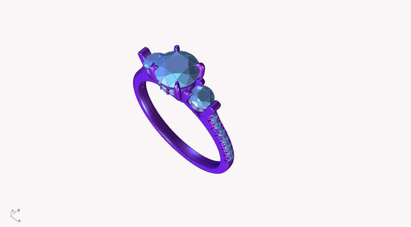 aj-023 three stone diamond engagement ring 3D print model_4