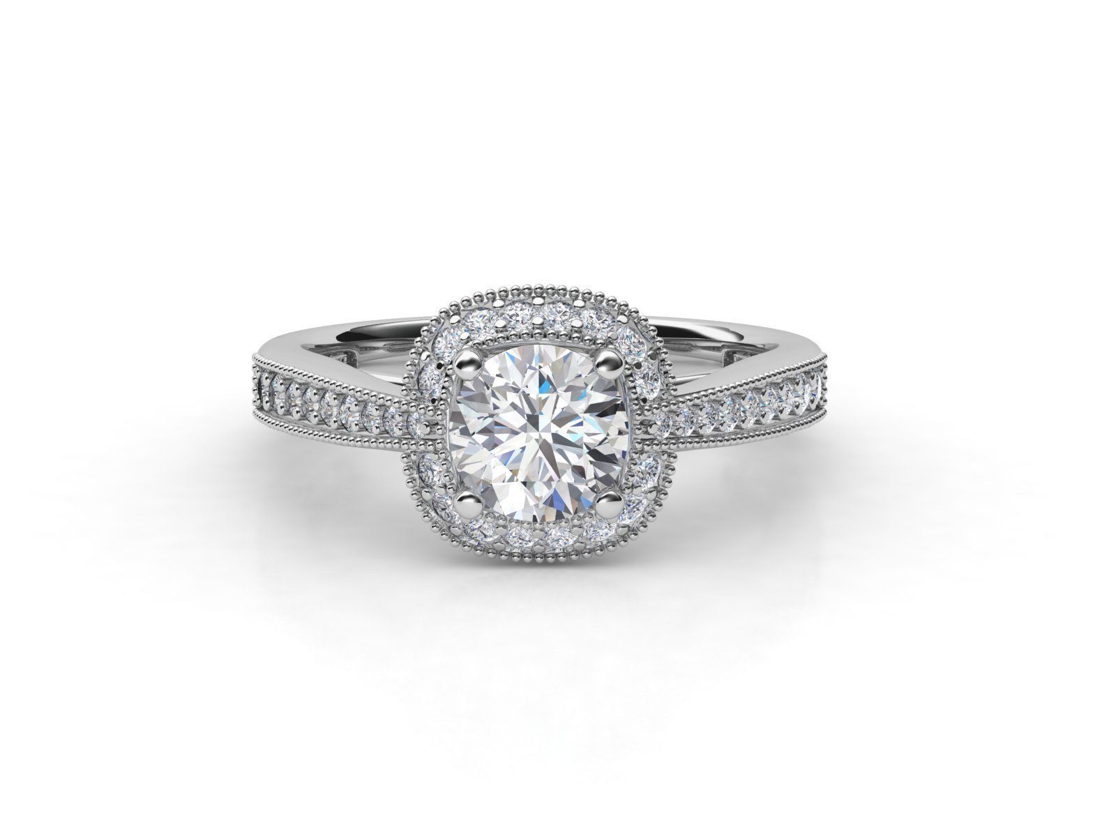 aj-025 halo diamond engagement ring gold 3D print model_1