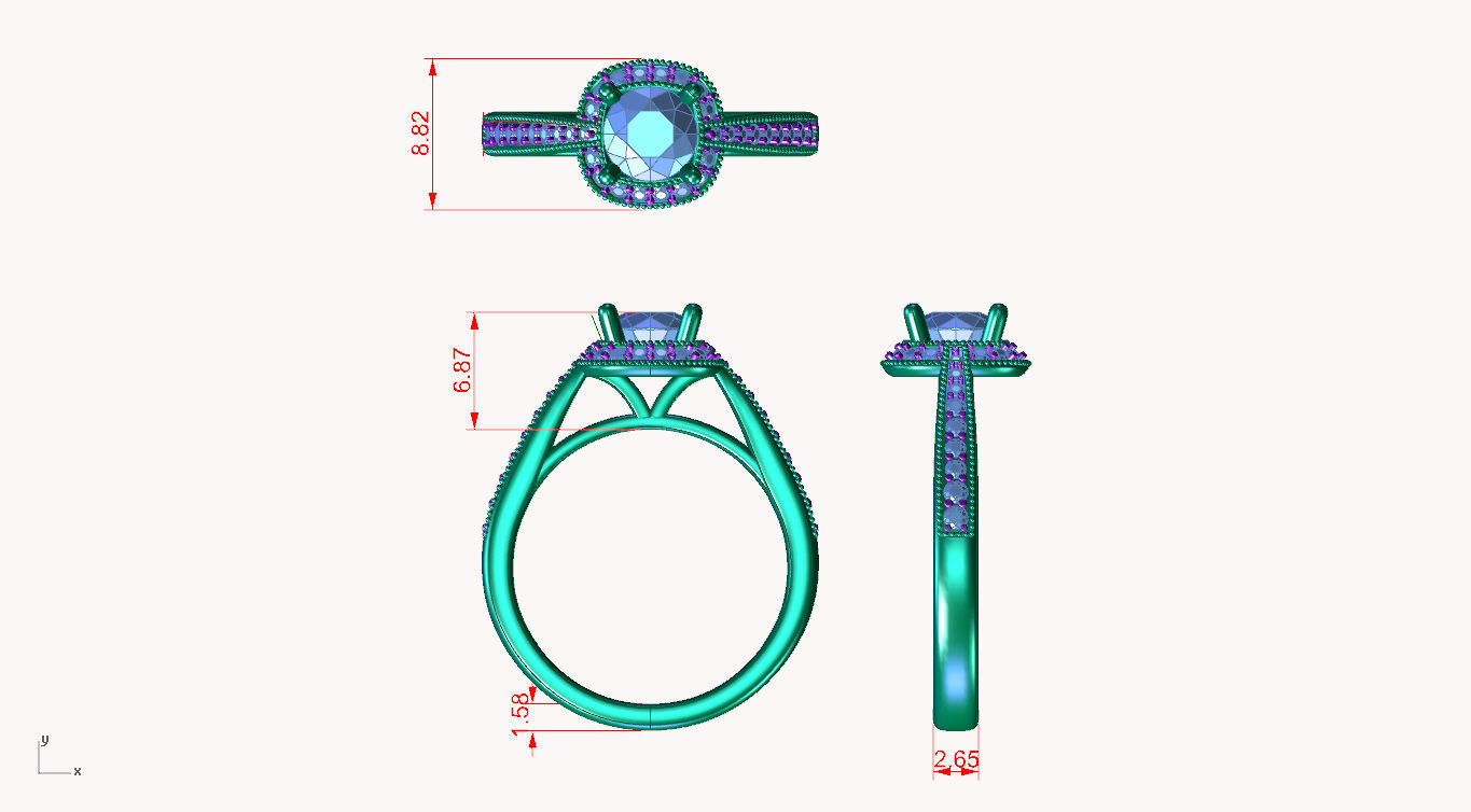 aj-025 halo diamond engagement ring gold 3D print model_4