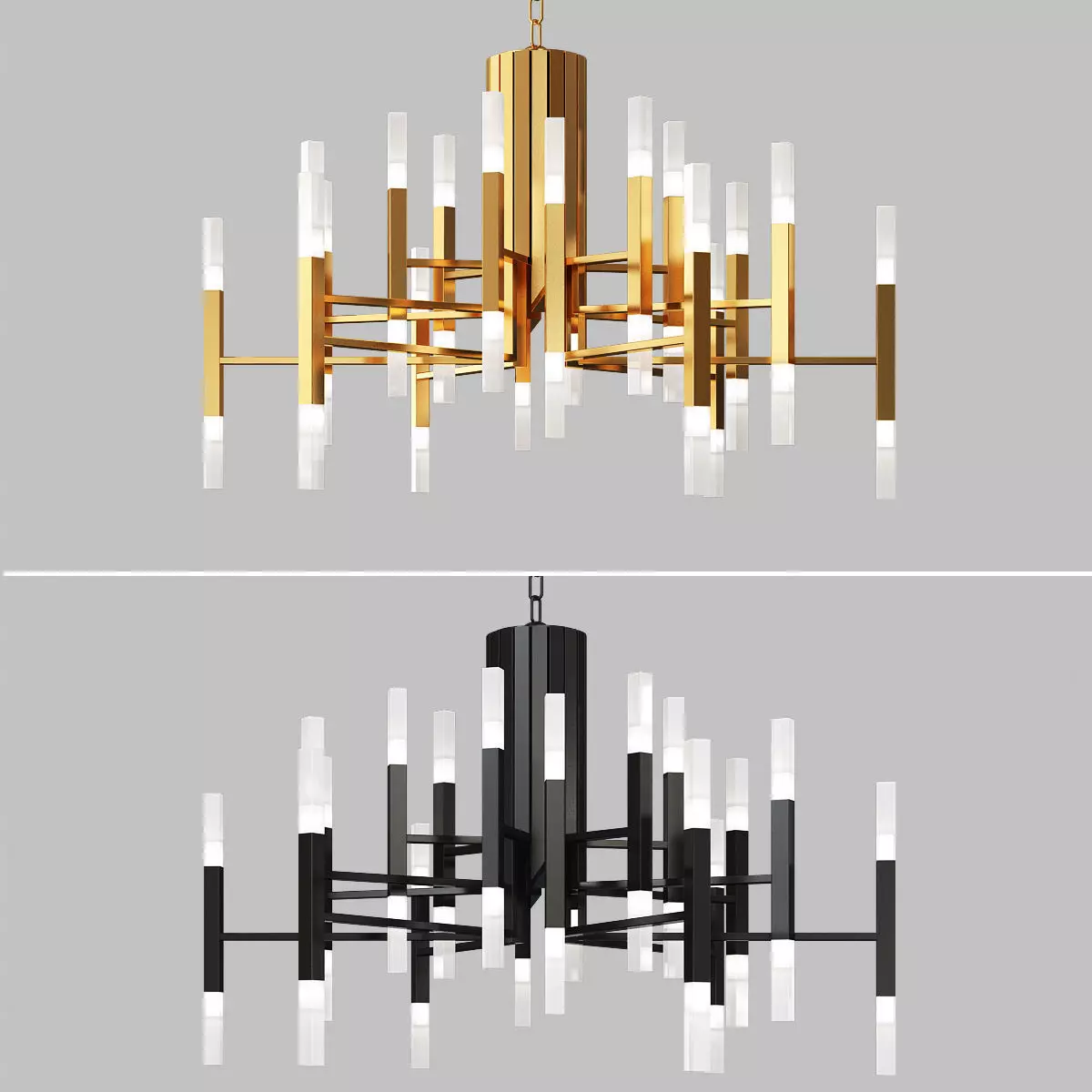 Gold and black chandelier creative tube lights 3D model_0