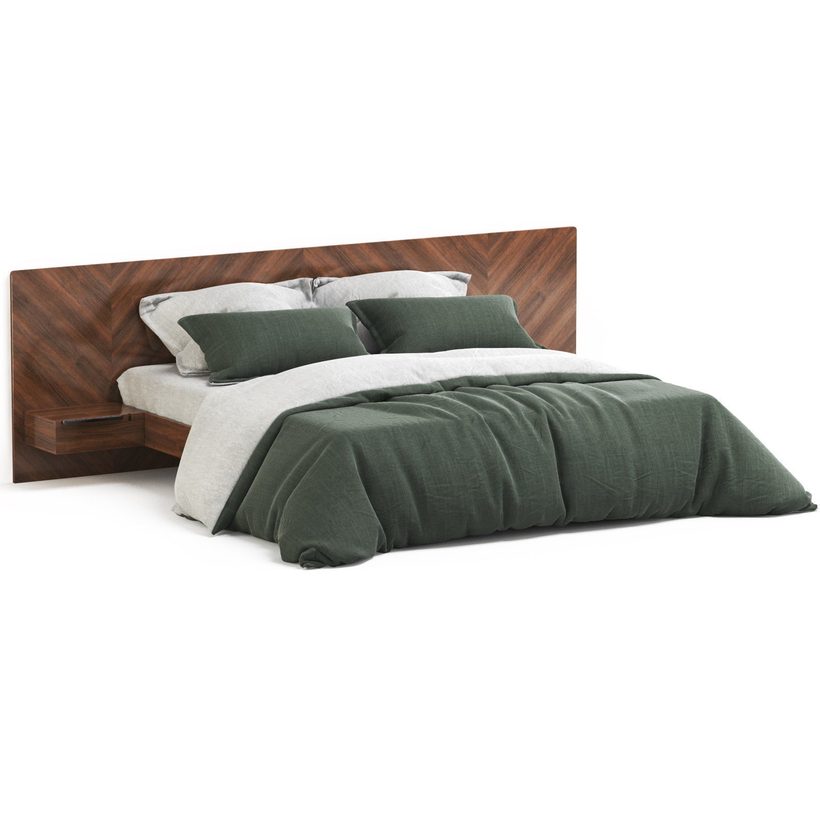 Article Walnut Nera King Bed with Nightstands 3D model_4