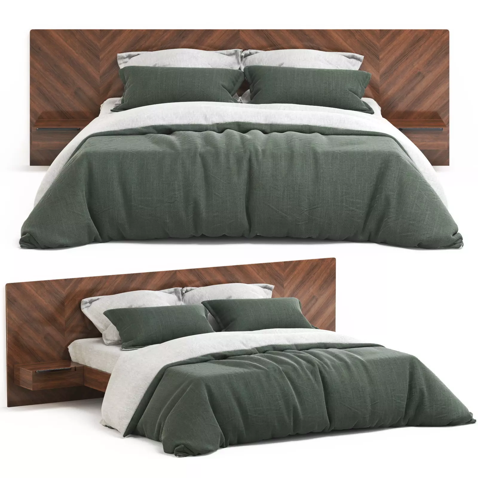 Article Walnut Nera King Bed with Nightstands 3D model_0