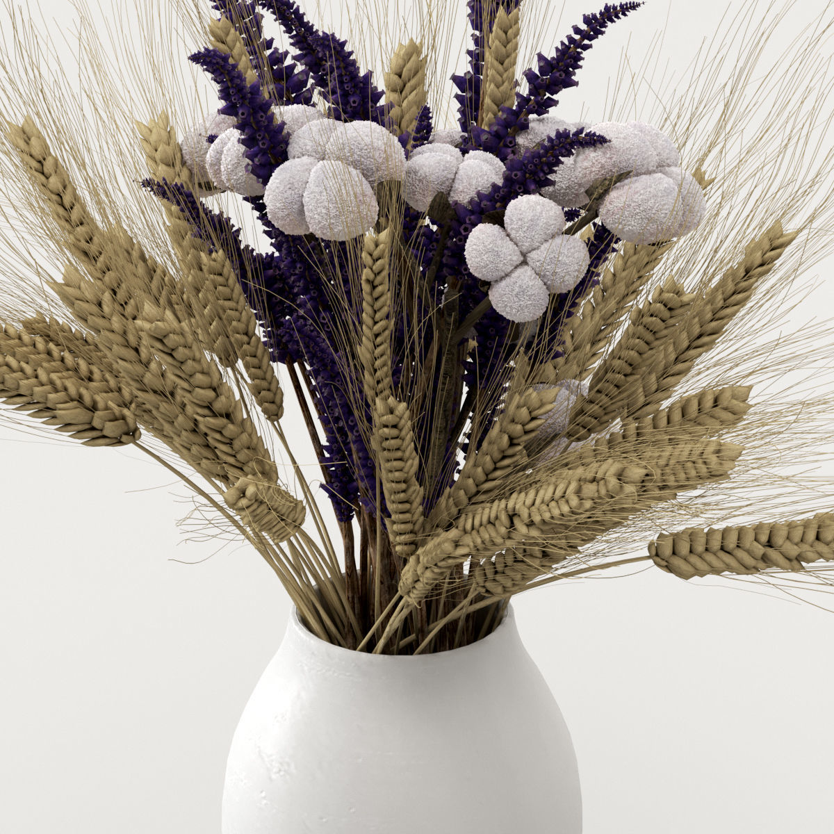 Dried flowers of cotton rye and lavender 3D model_2