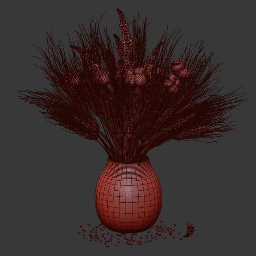 Dried flowers of cotton rye and lavender 3D model_3