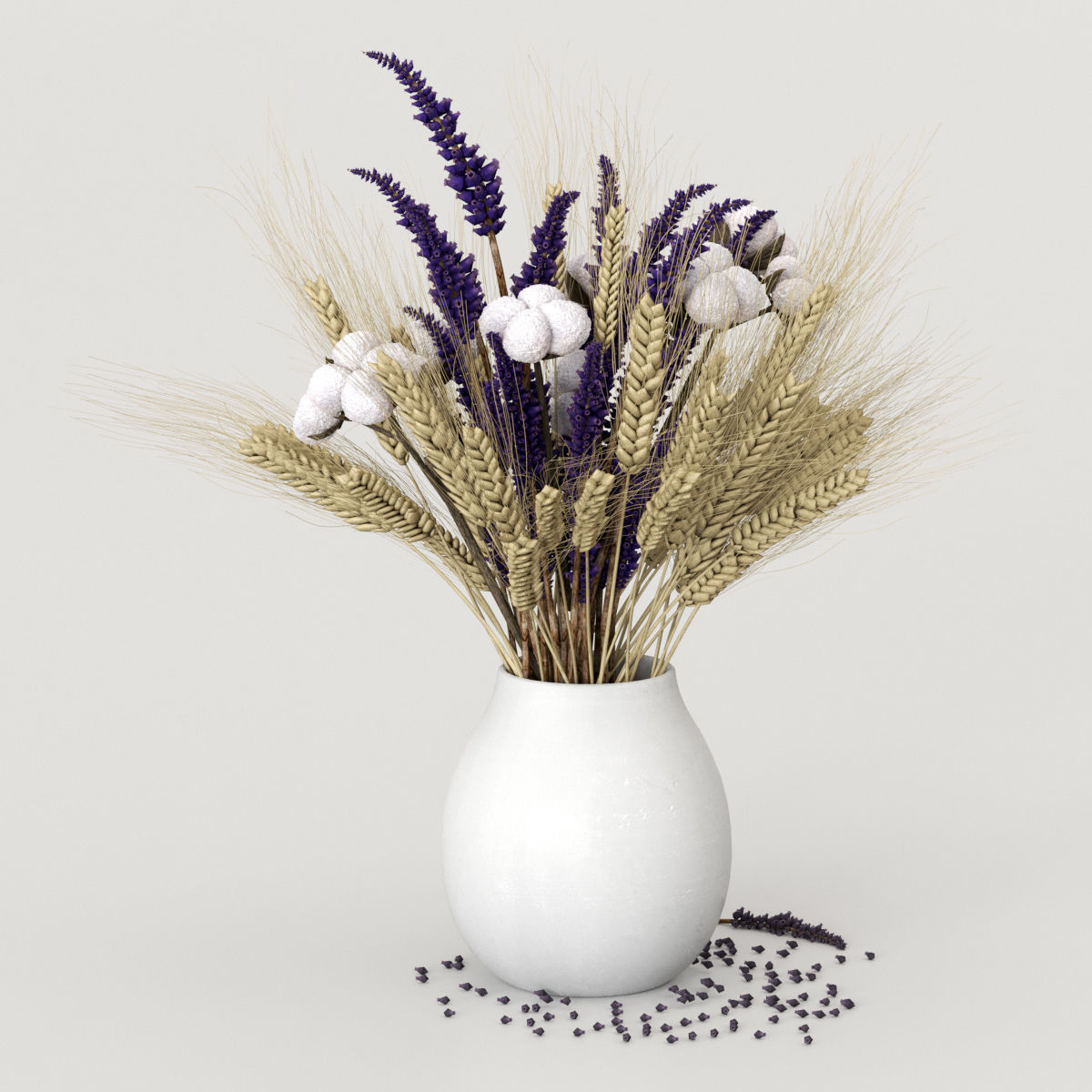Dried flowers of cotton rye and lavender 3D model_0