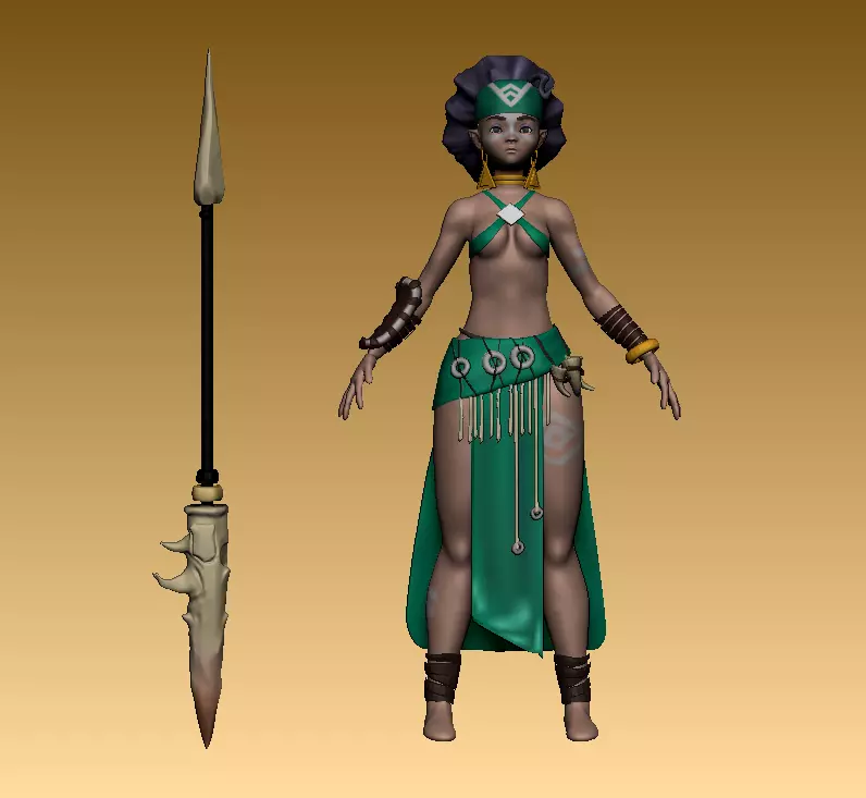 Character Fantasy Girl for a game Low-poly 3D model