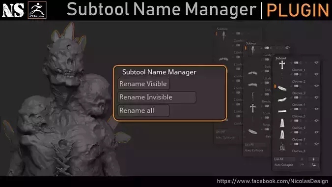 Zbrush - Subtool Name Manager  3D model
