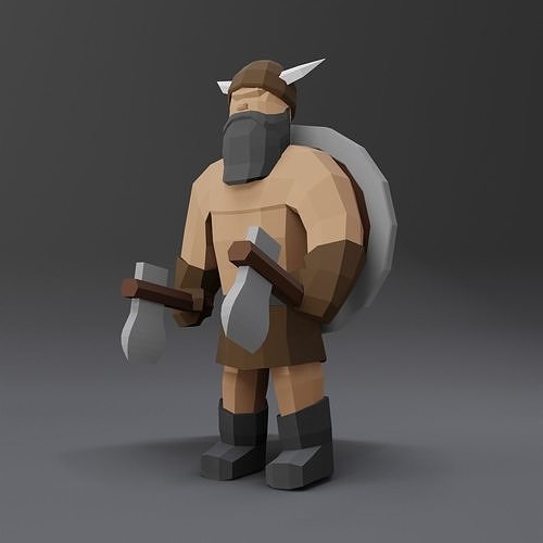 Viking Low Poly Character Figurine 3D Printer Ready Low-poly 3D print model