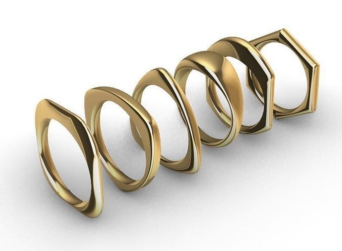 6 model ring gold with triangular shape 3D print model