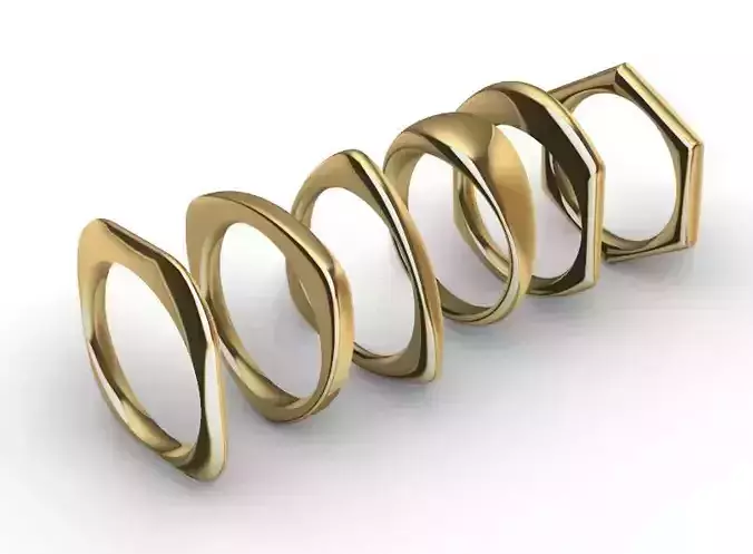 6 model ring gold with triangular shape 3D print model