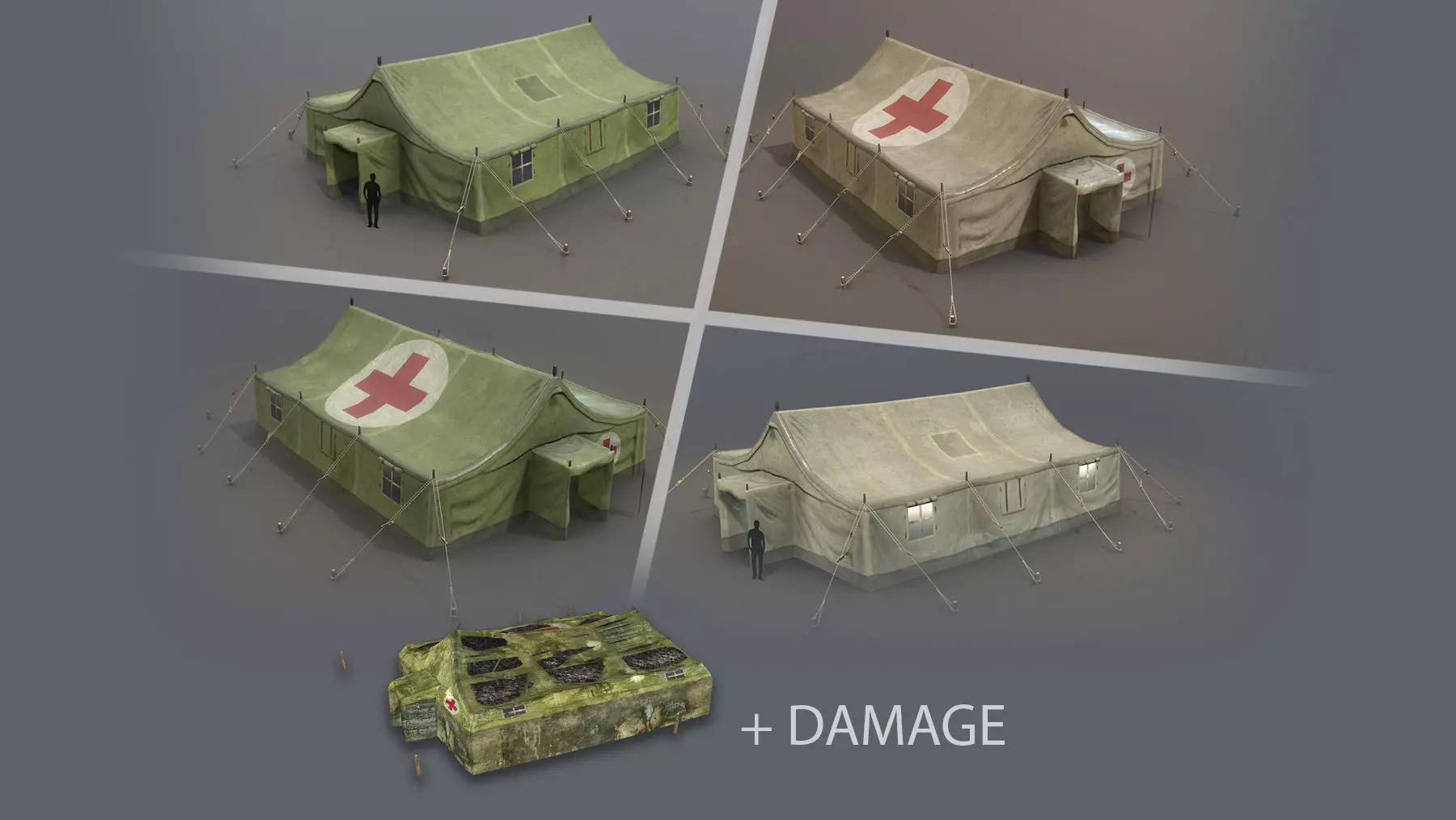 Military Tent 01 FourLiveries with Damage Low-poly 3D model_0