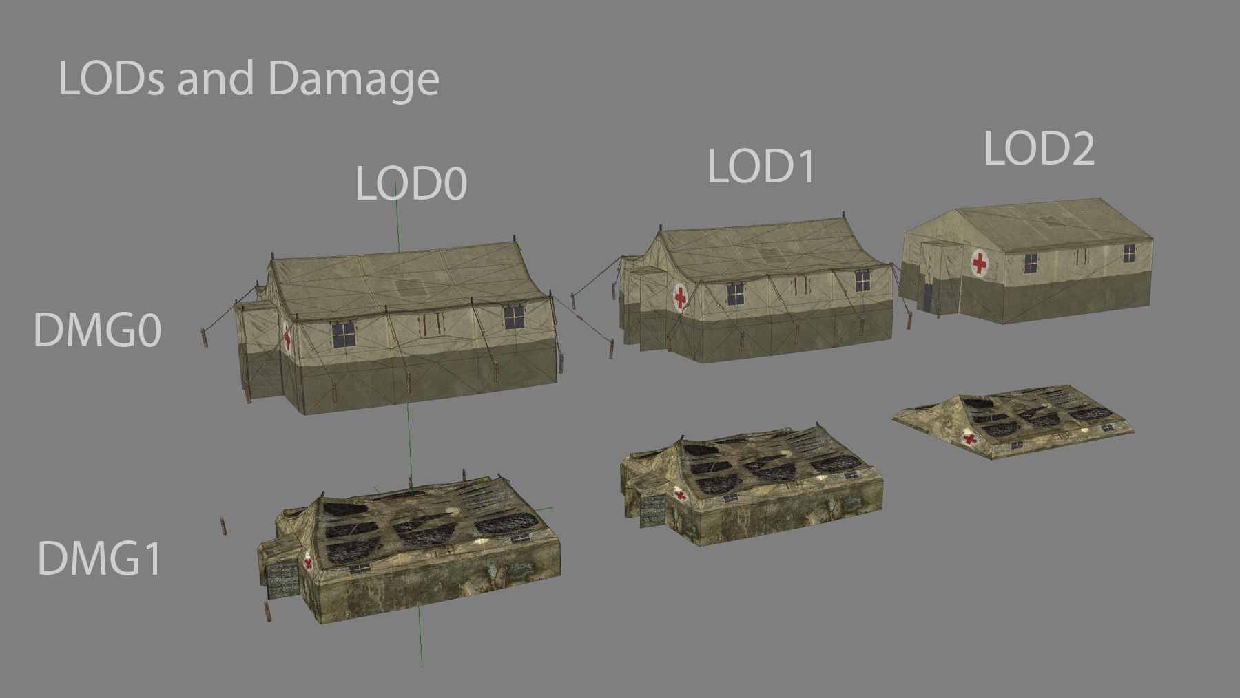 Military Tent 01 FourLiveries with Damage Low-poly 3D model_1