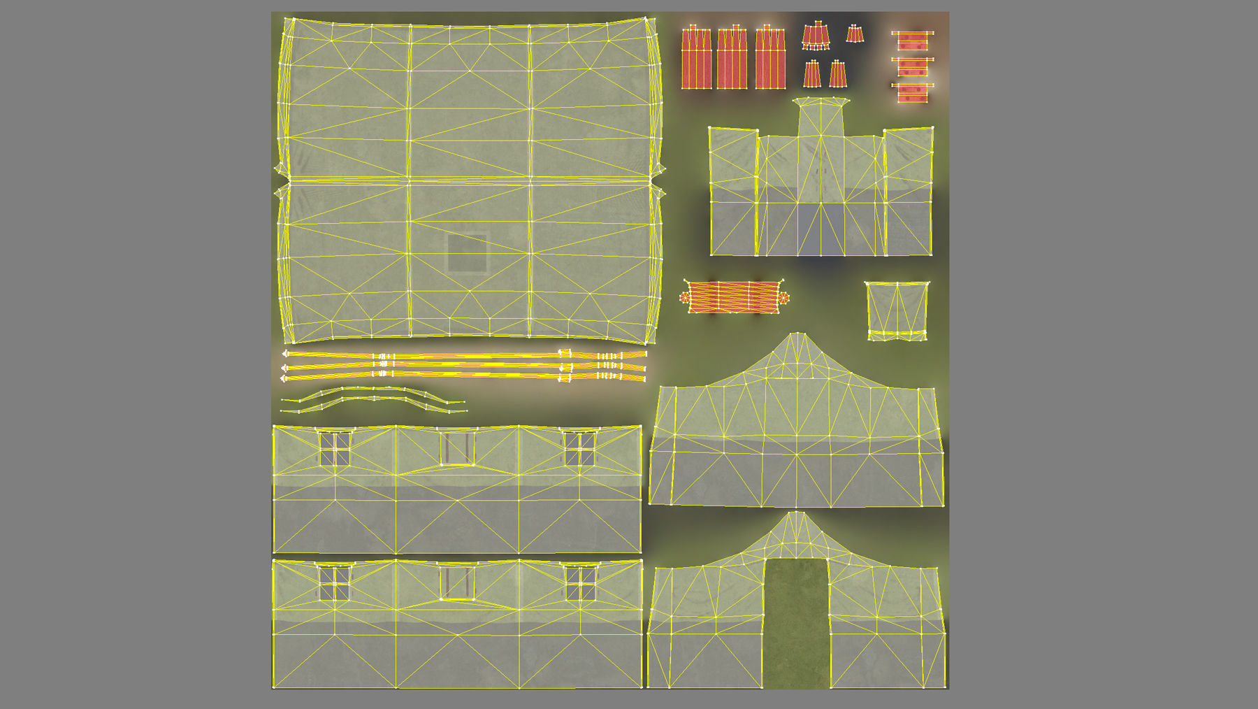 Military Tent 01 FourLiveries with Damage Low-poly 3D model_27