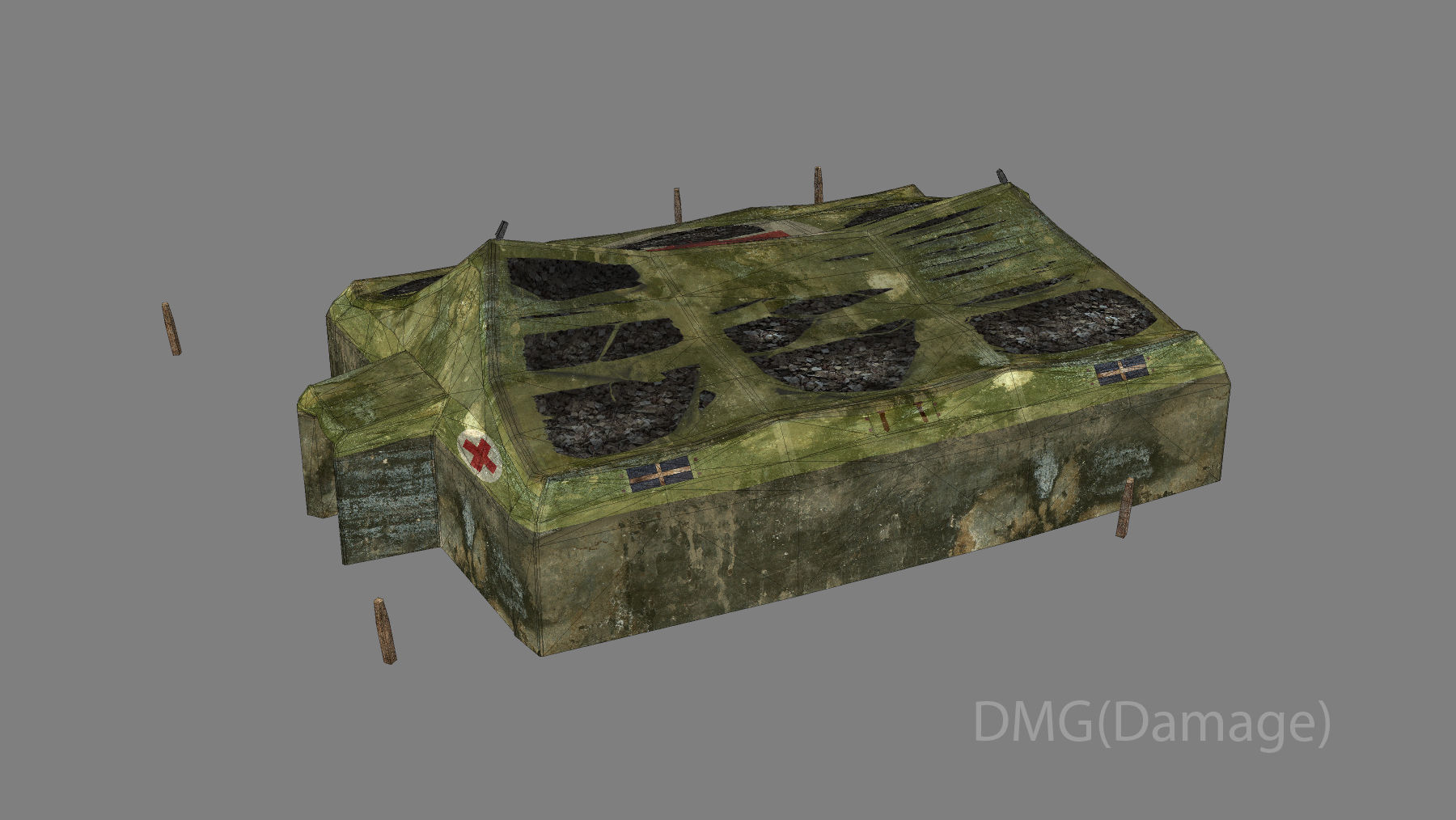Military Tent 01 FourLiveries with Damage Low-poly 3D model_10