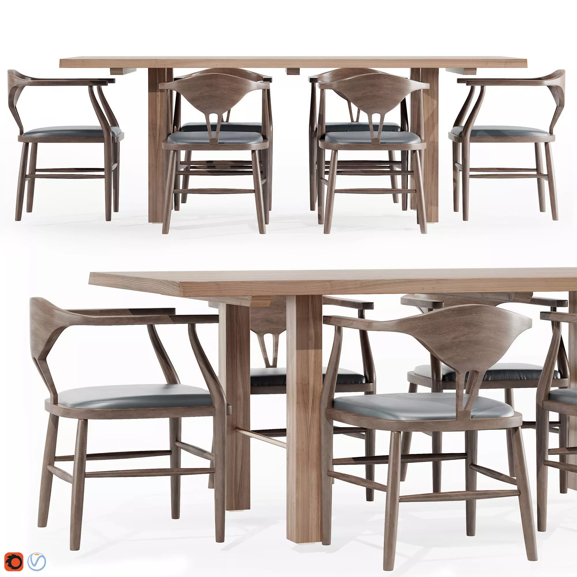 Montana Live Edge Dining Table with Peking B Dining Chairs 3D model_0