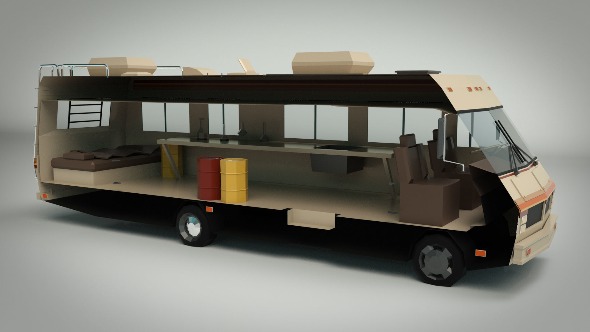 Low Poly Motorhome 02 Low-poly 3D model_9