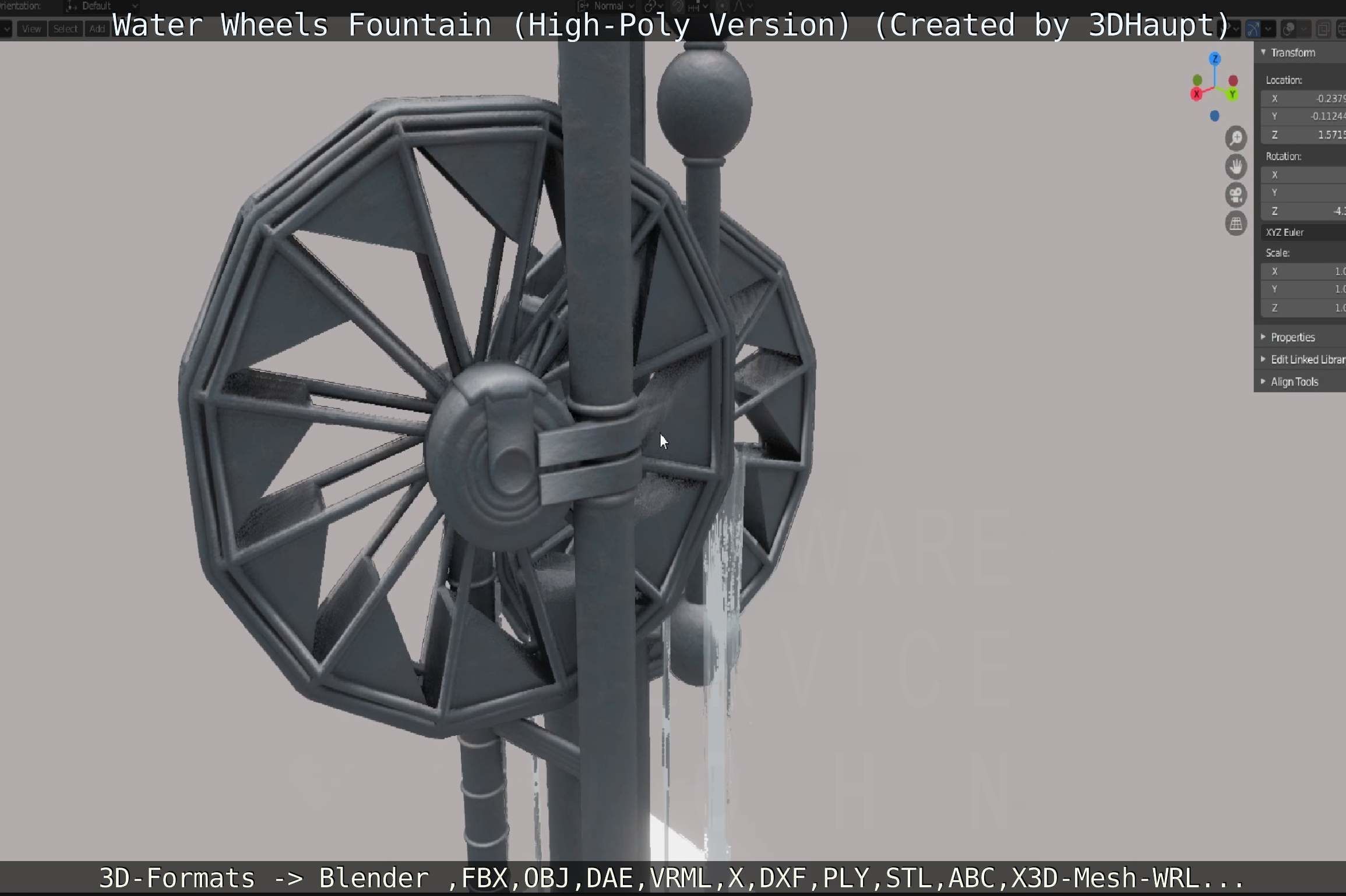 Waterwheels Fountain High-Poly Version 3D model_52
