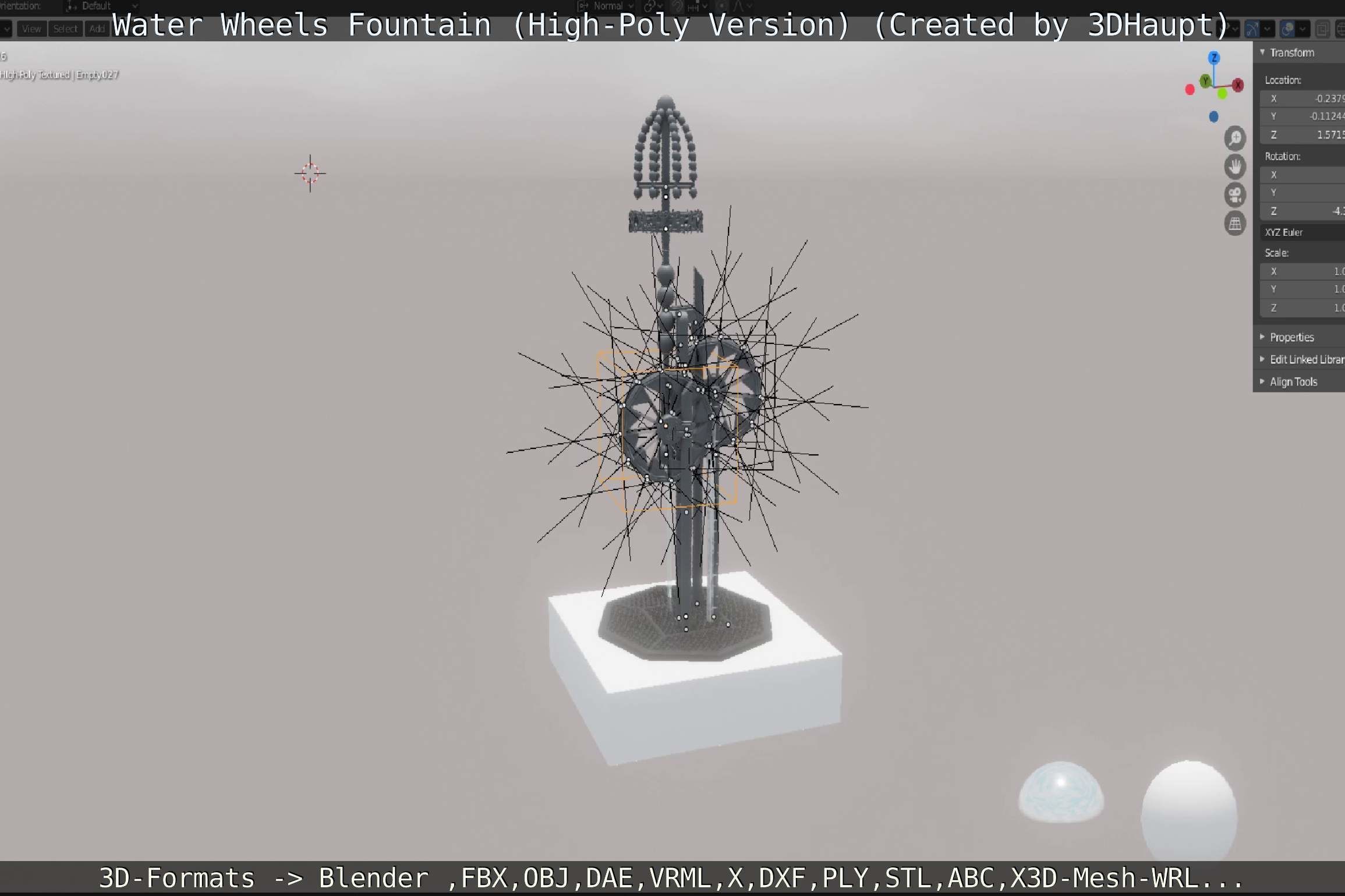 Waterwheels Fountain High-Poly Version 3D model_49