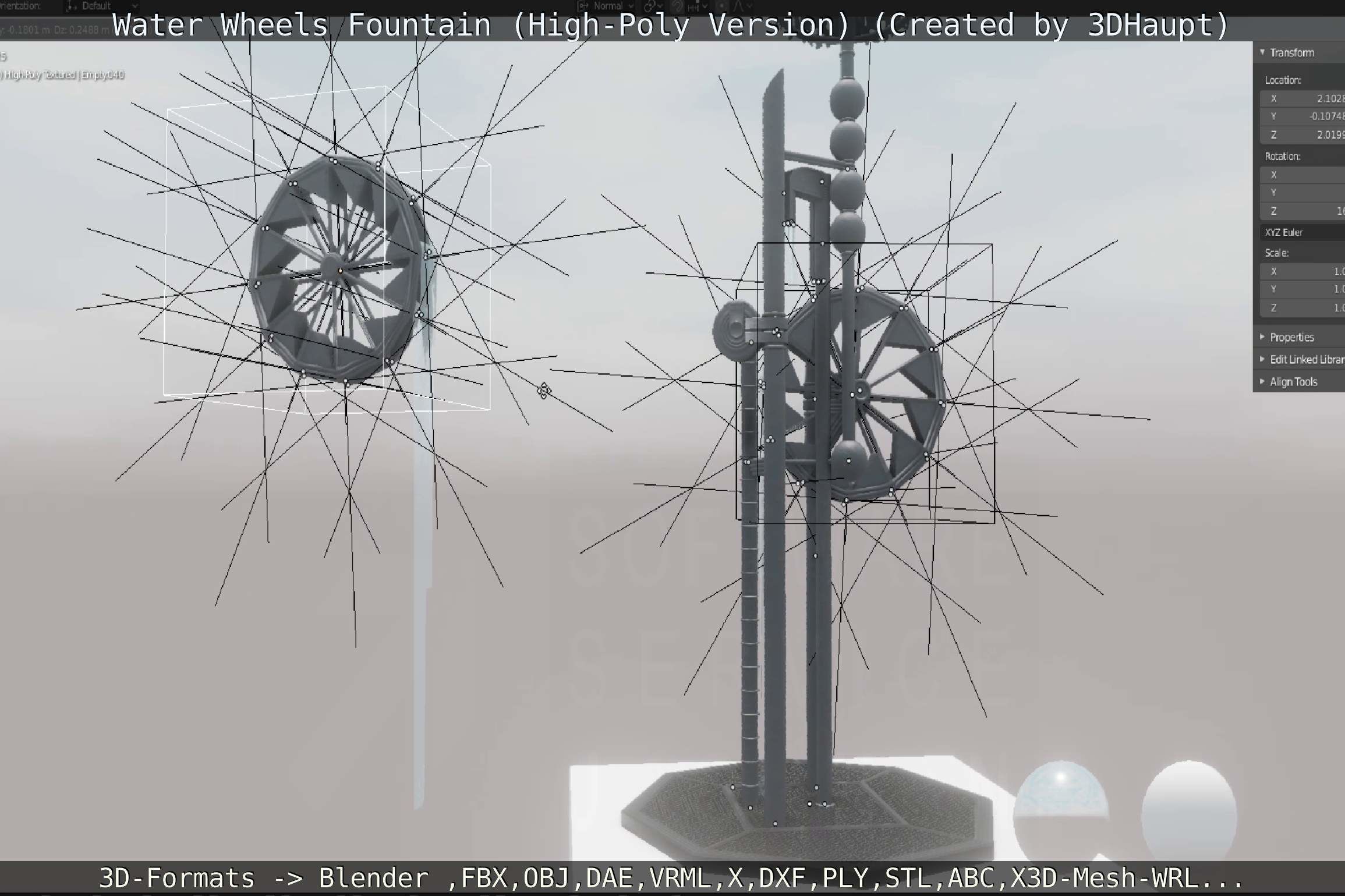 Waterwheels Fountain High-Poly Version 3D model_63