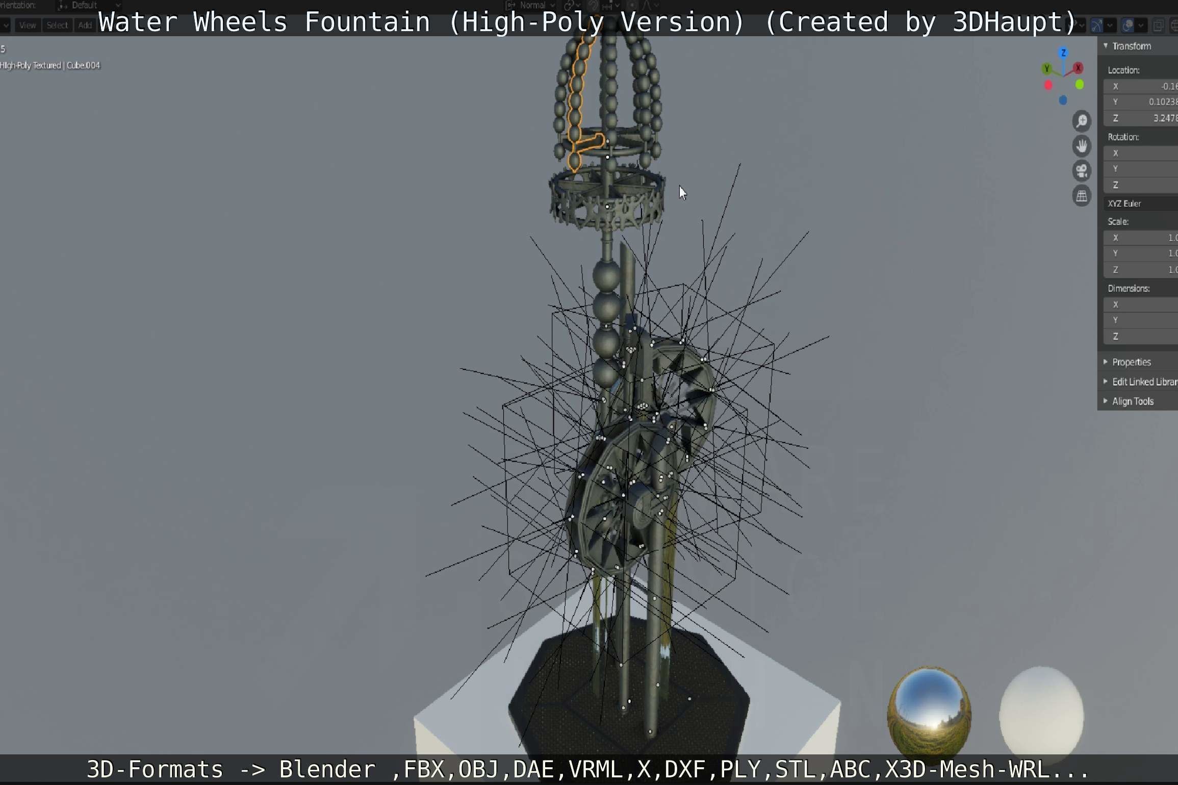 Waterwheels Fountain High-Poly Version 3D model_110