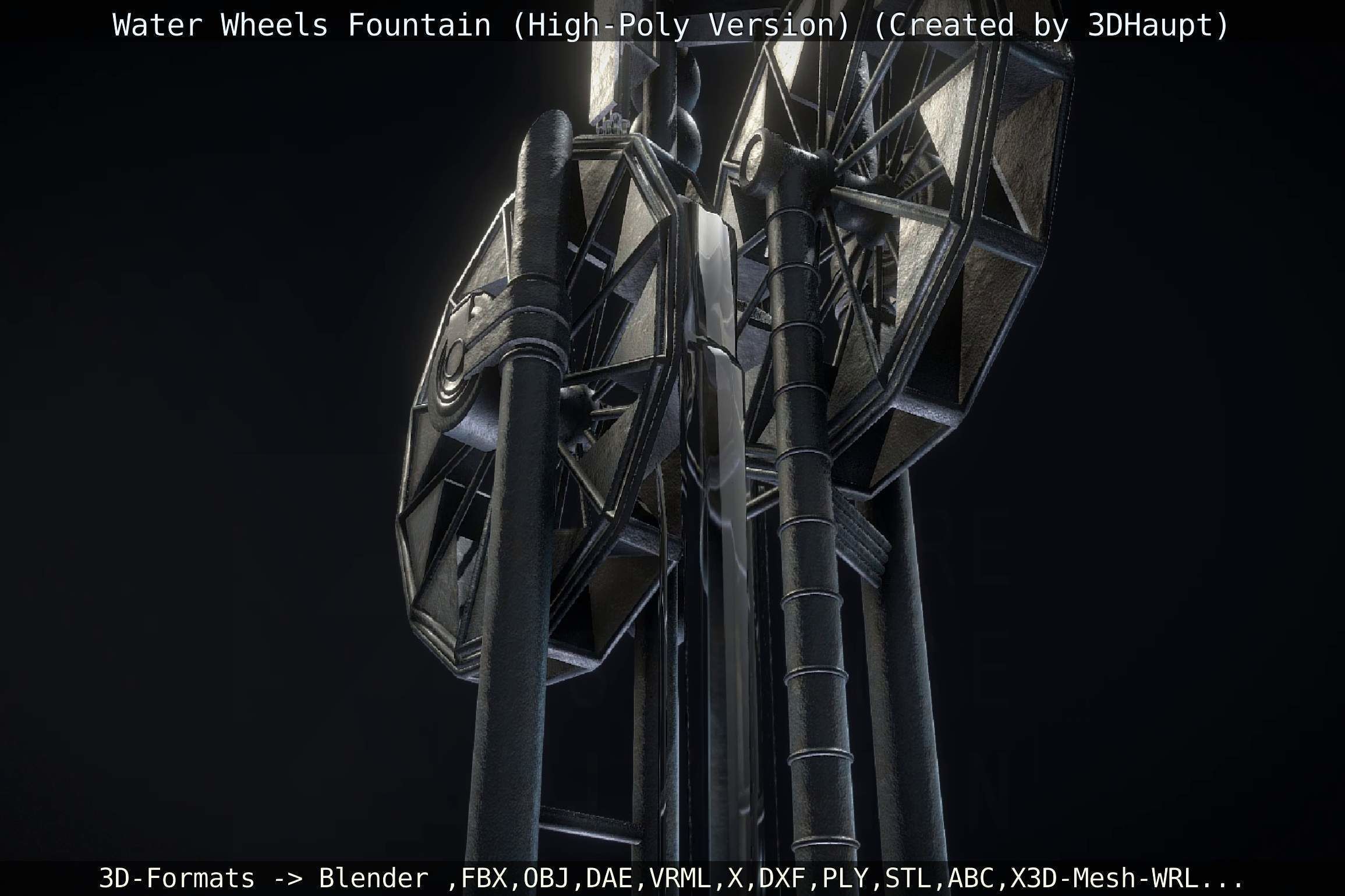 Waterwheels Fountain High-Poly Version 3D model_123