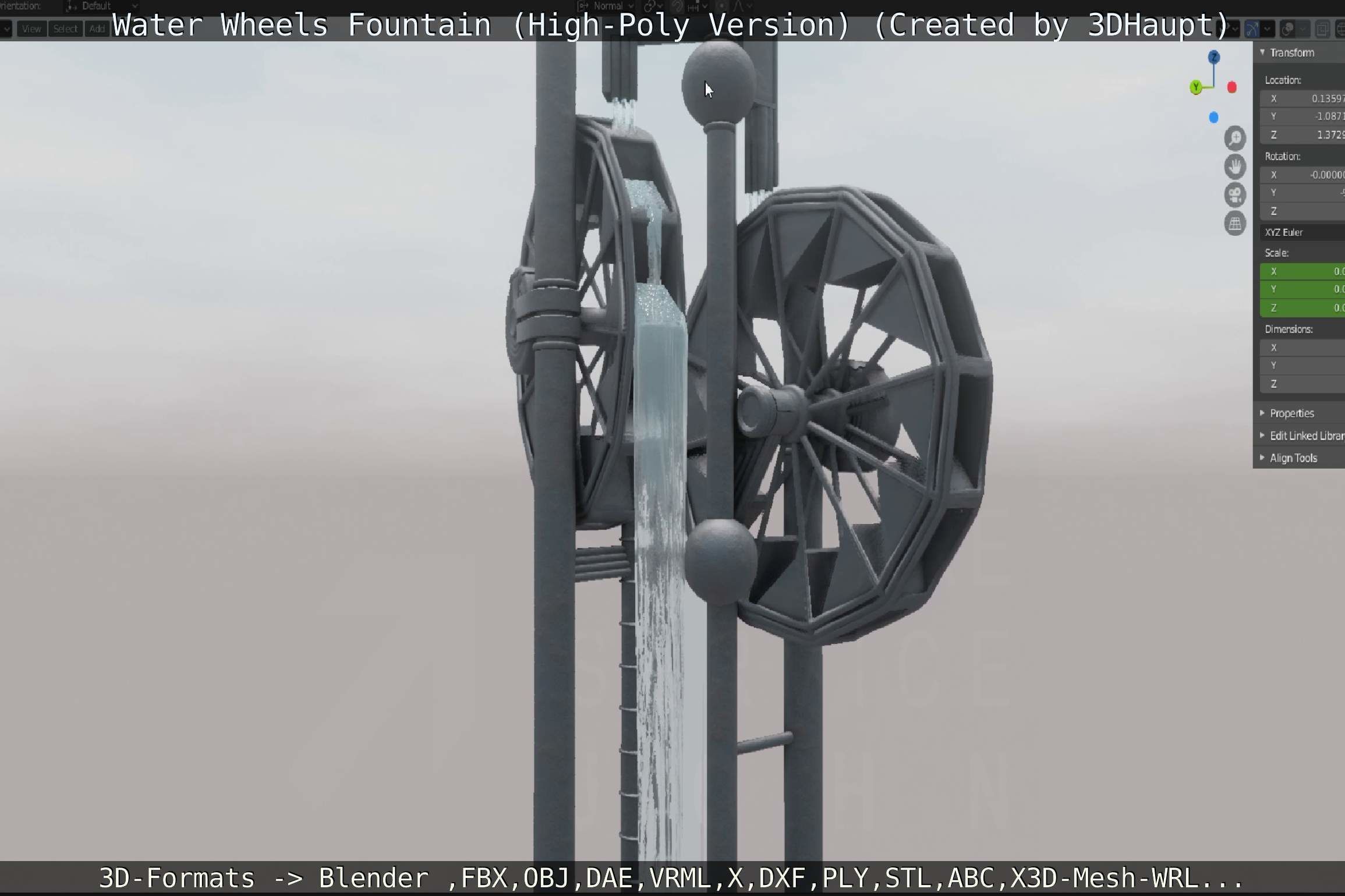 Waterwheels Fountain High-Poly Version 3D model_125