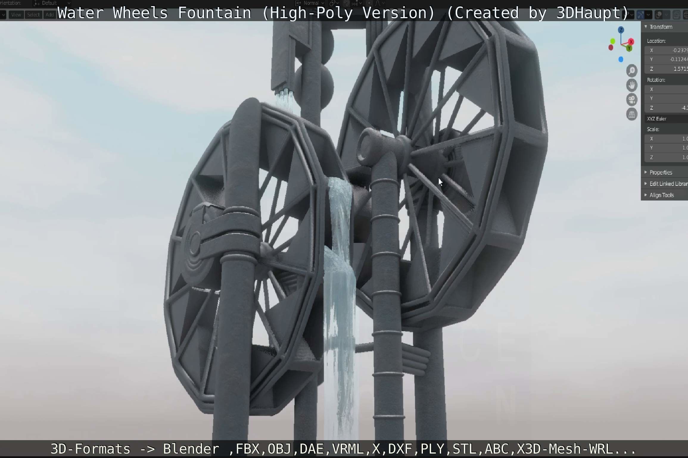 Waterwheels Fountain High-Poly Version 3D model_32