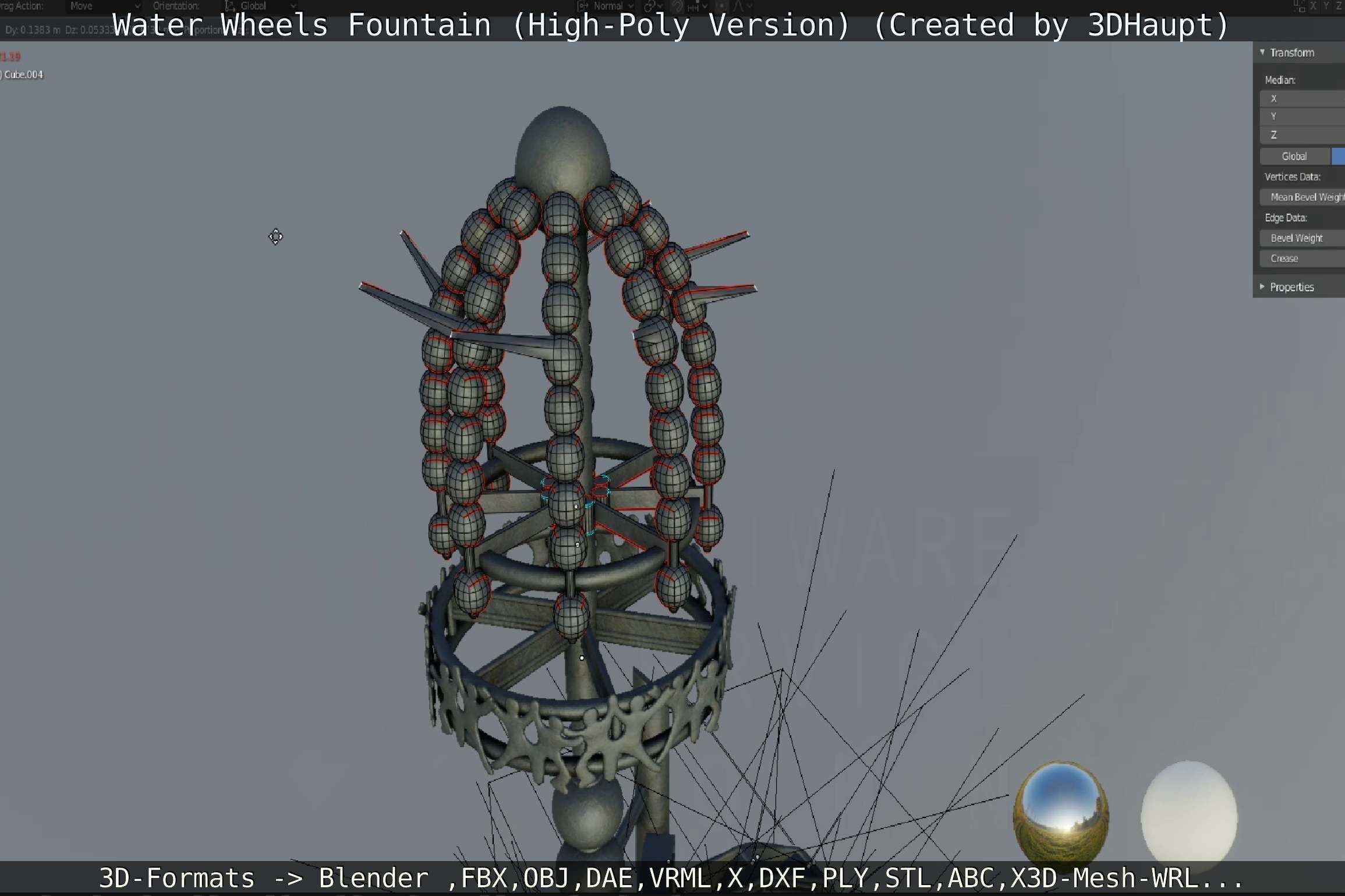 Waterwheels Fountain High-Poly Version 3D model_107
