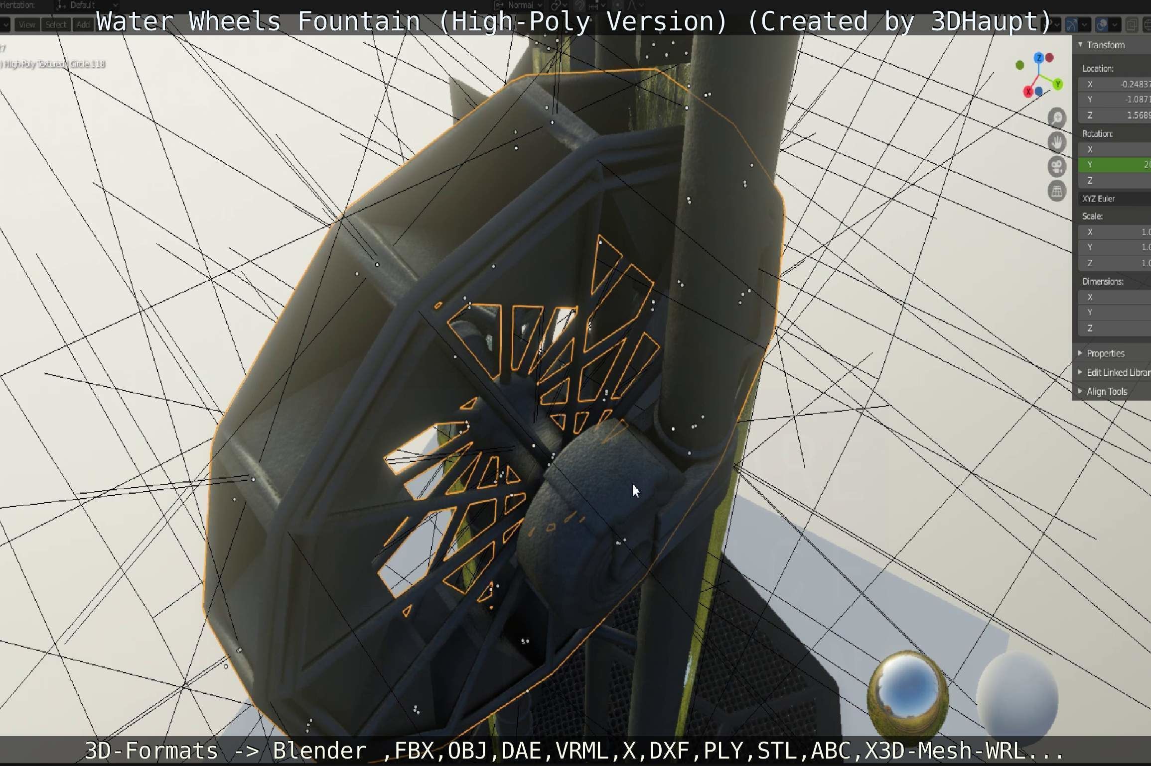 Waterwheels Fountain High-Poly Version 3D model_93