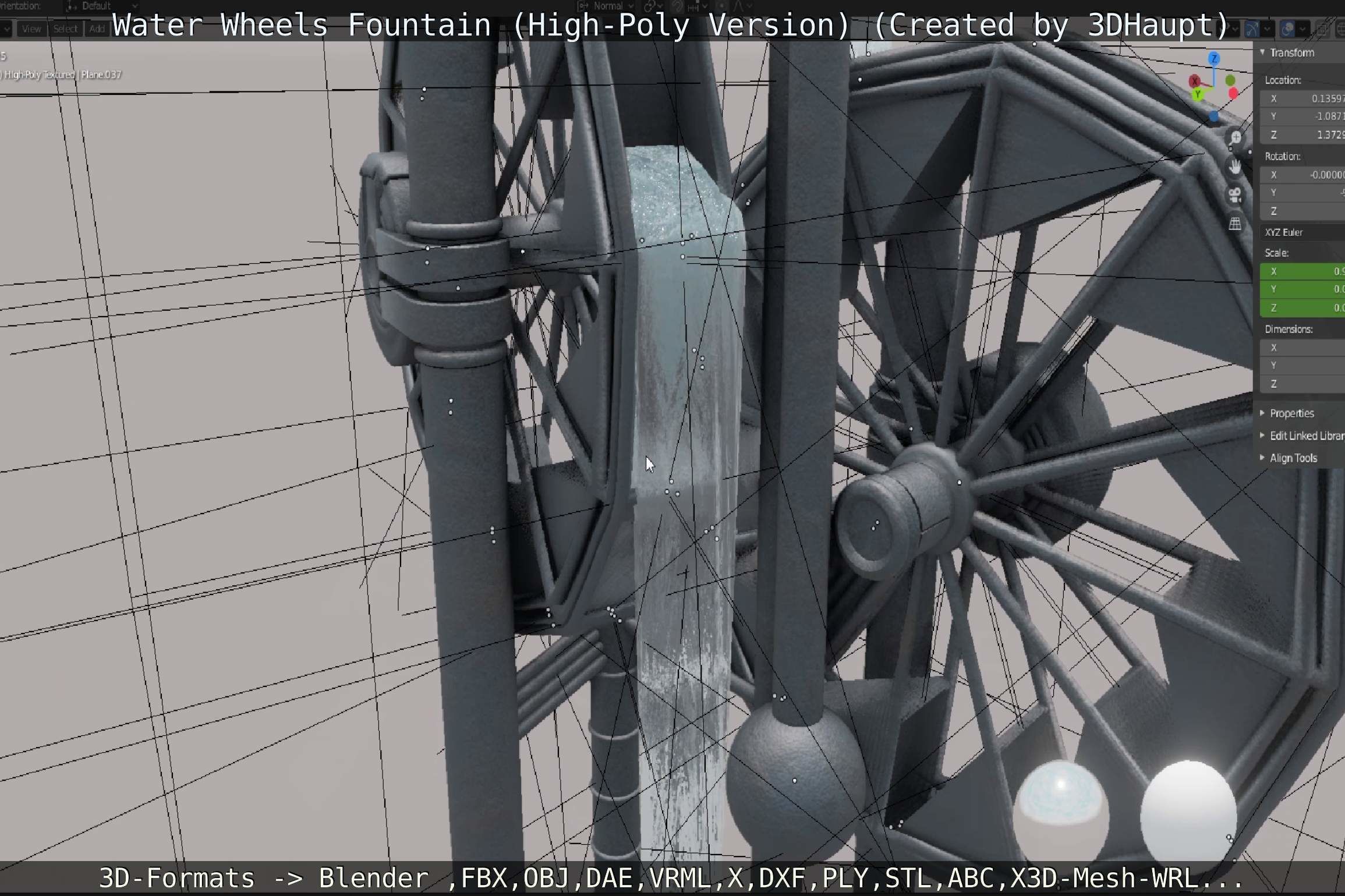 Waterwheels Fountain High-Poly Version 3D model_41