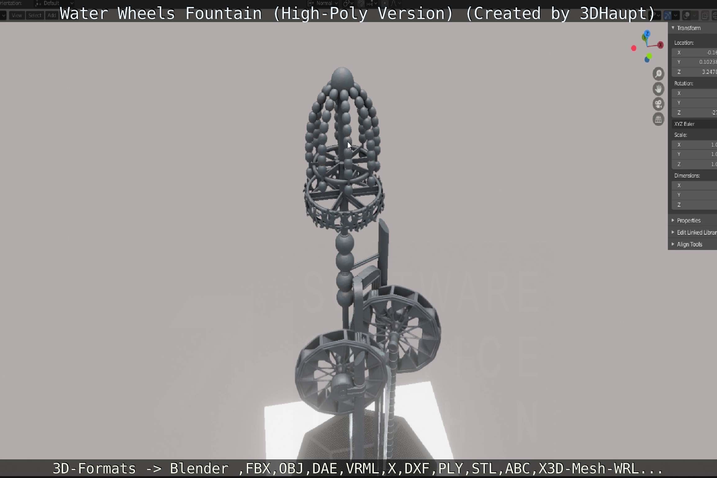 Waterwheels Fountain High-Poly Version 3D model_60
