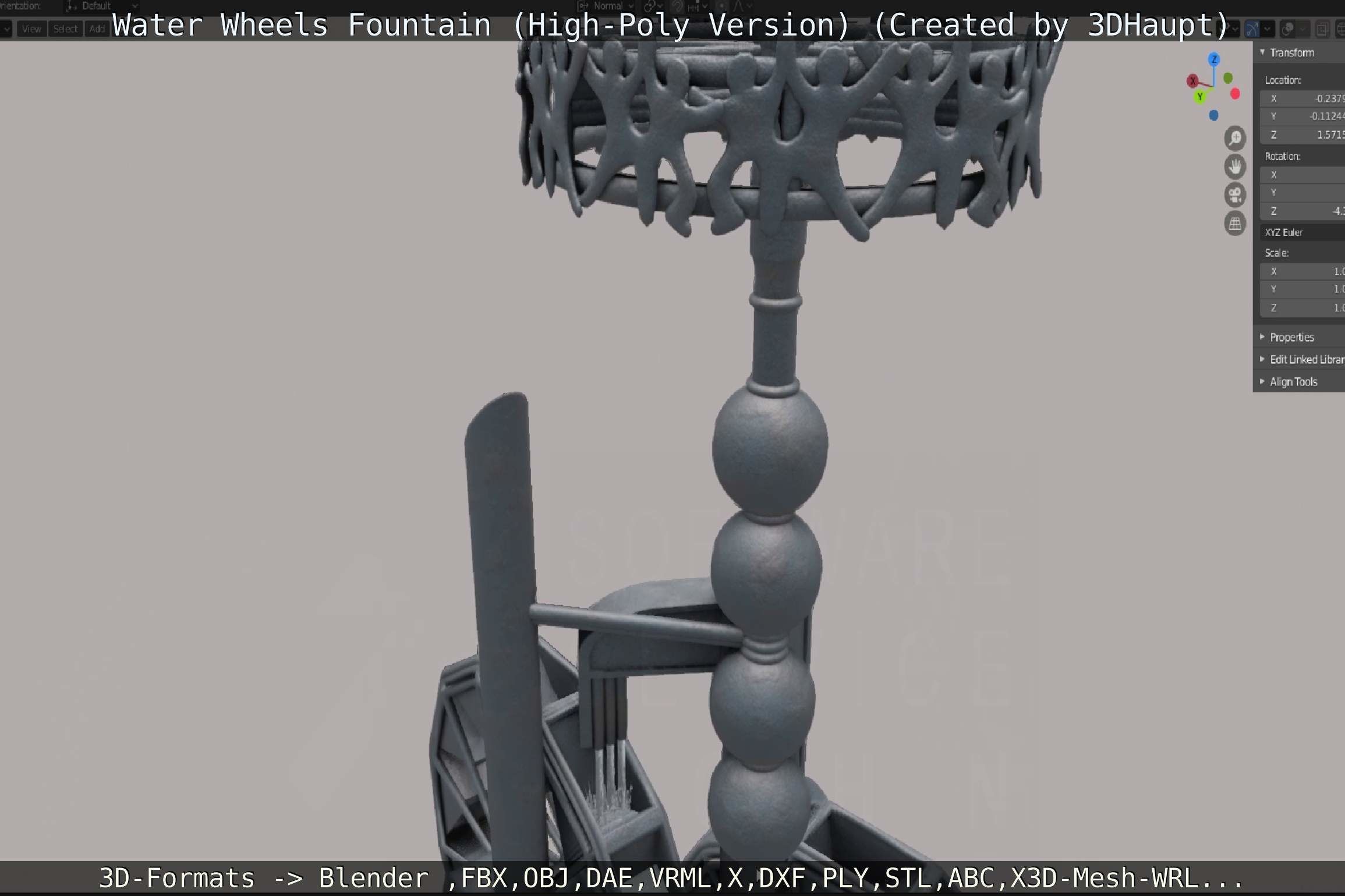 Waterwheels Fountain High-Poly Version 3D model_56