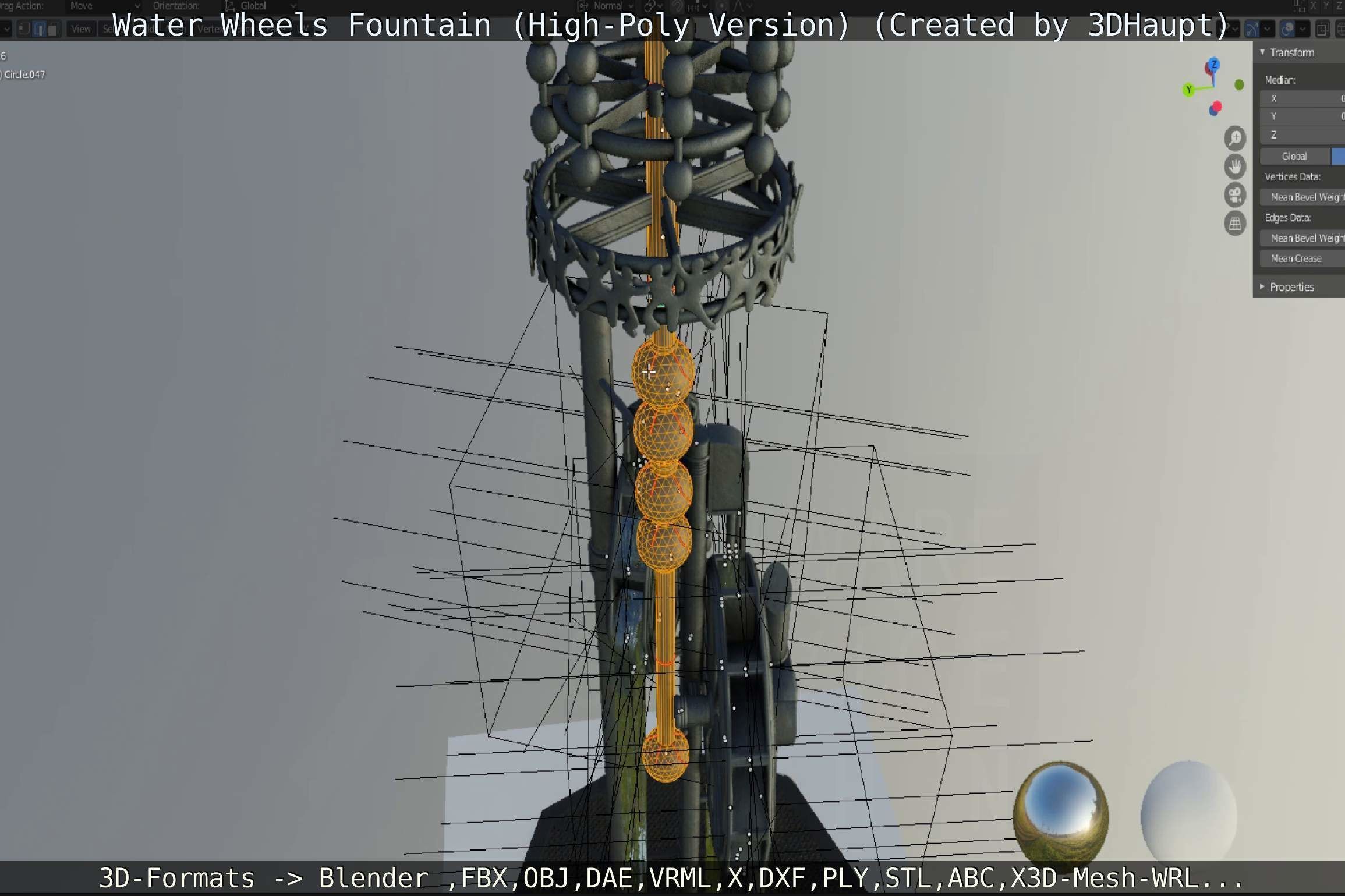 Waterwheels Fountain High-Poly Version 3D model_17