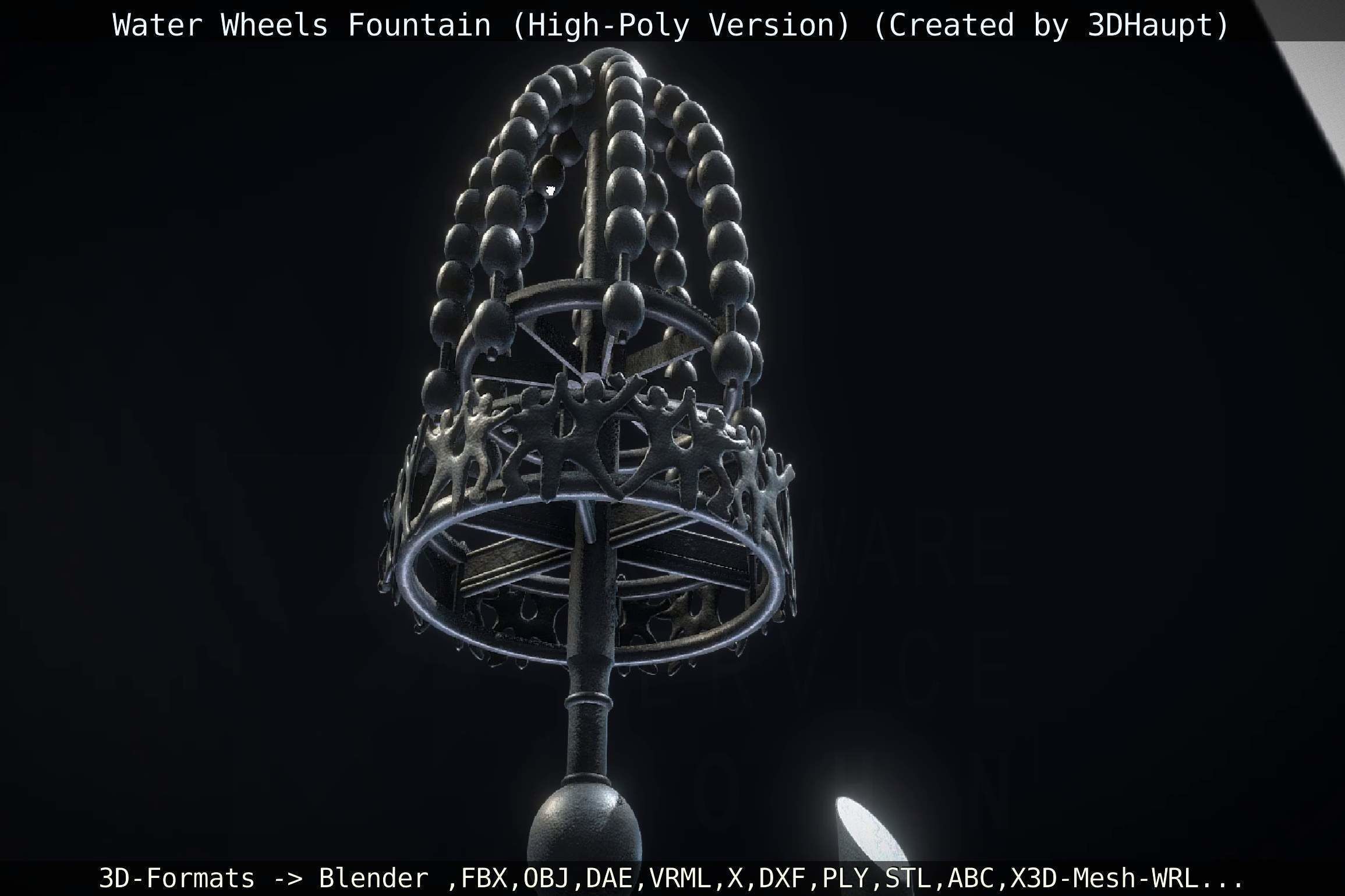Waterwheels Fountain High-Poly Version 3D model_40