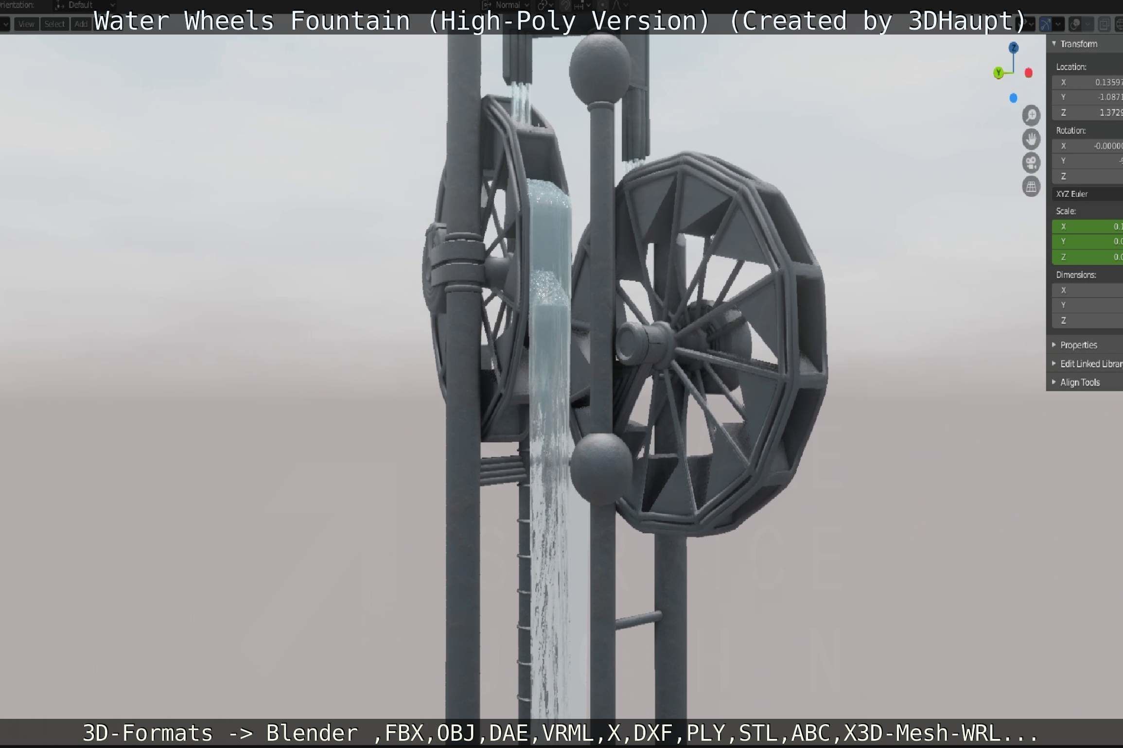Waterwheels Fountain High-Poly Version 3D model_108