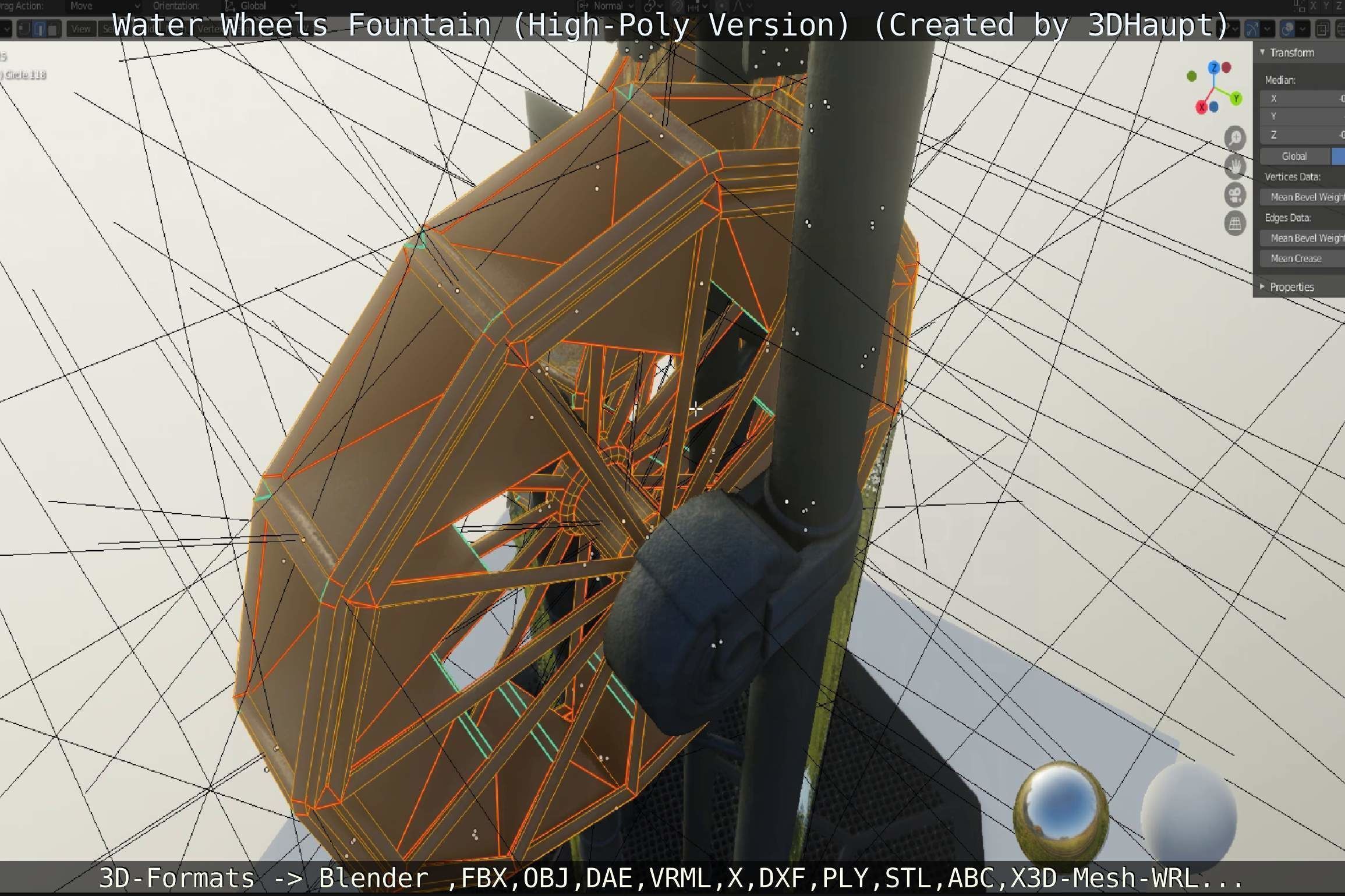 Waterwheels Fountain High-Poly Version 3D model_18