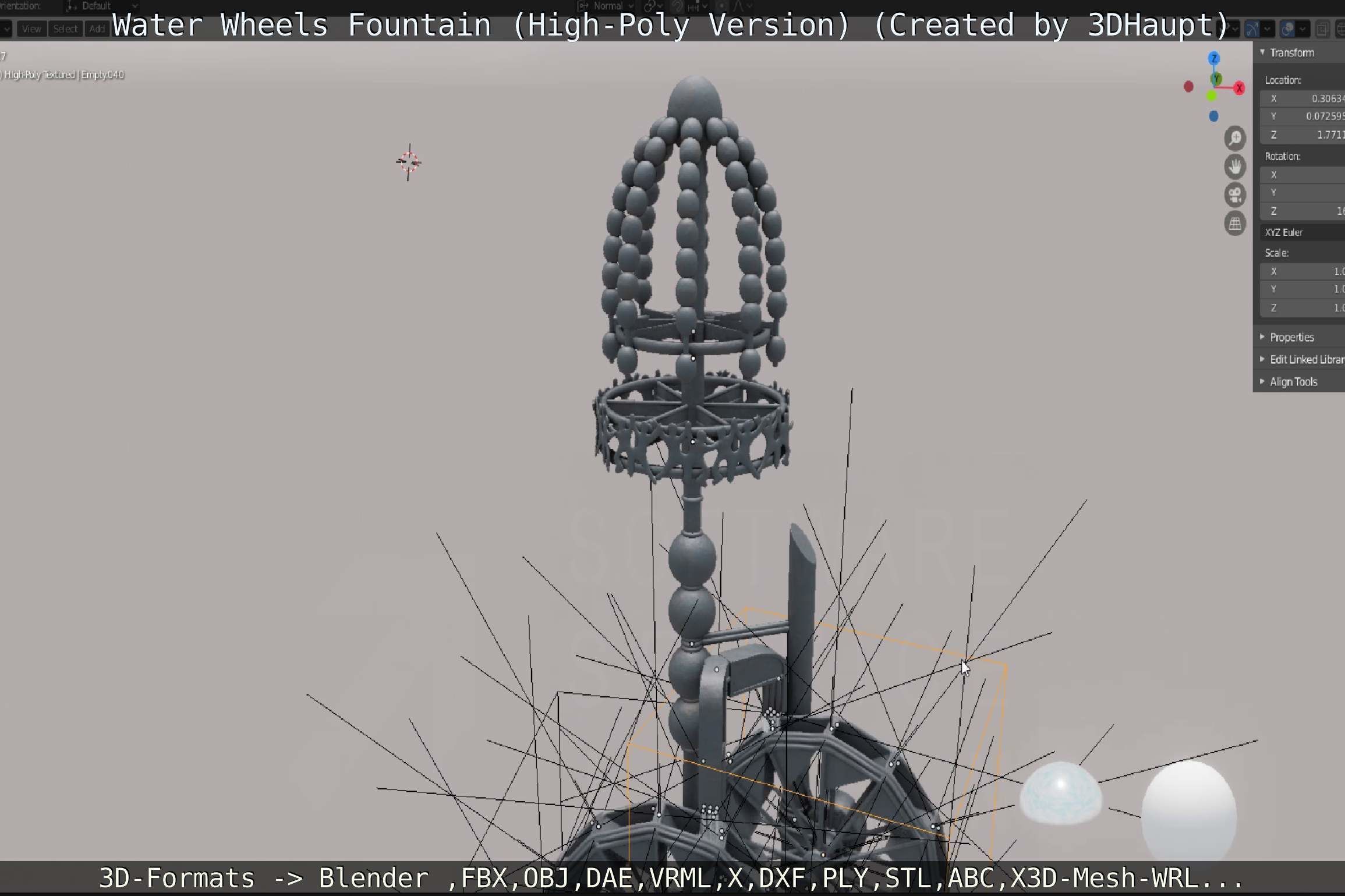 Waterwheels Fountain High-Poly Version 3D model_54