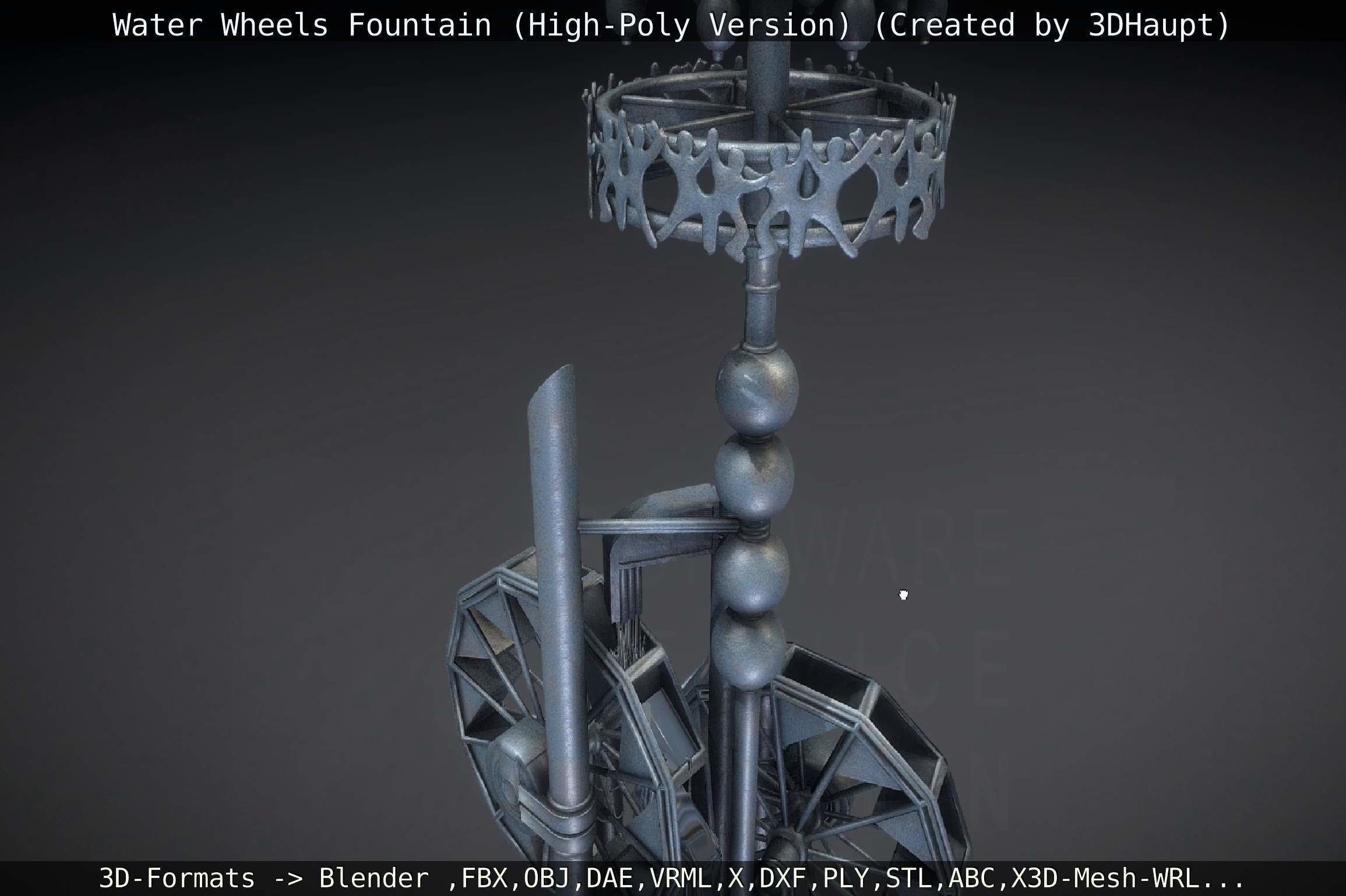 Waterwheels Fountain High-Poly Version 3D model_132