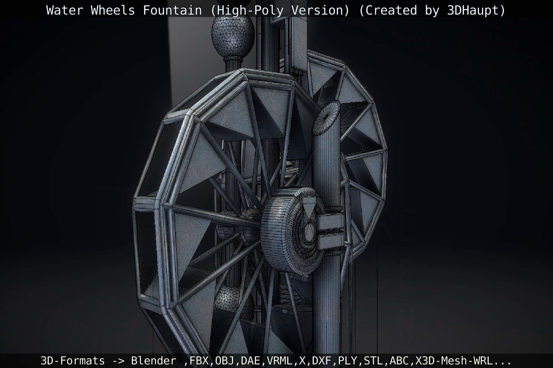 Waterwheels Fountain High-Poly Version 3D model_31