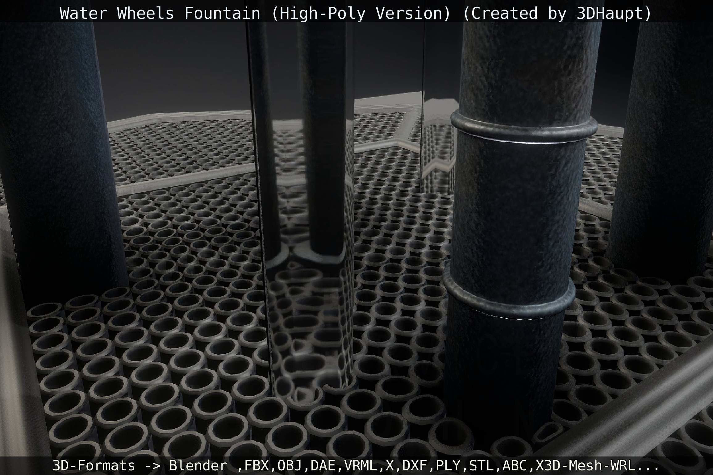 Waterwheels Fountain High-Poly Version 3D model_119