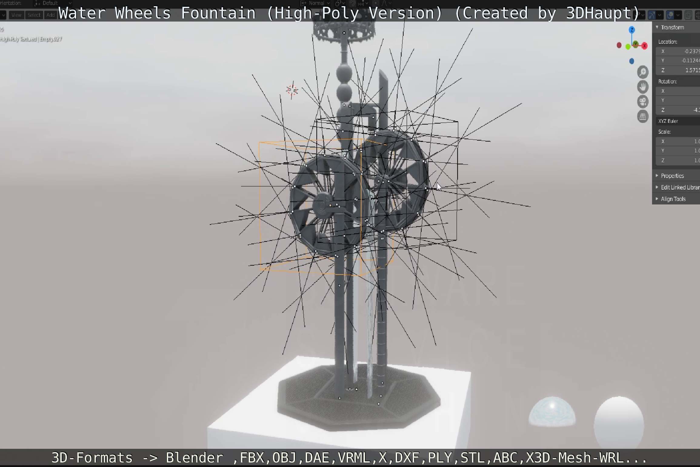 Waterwheels Fountain High-Poly Version 3D model_62