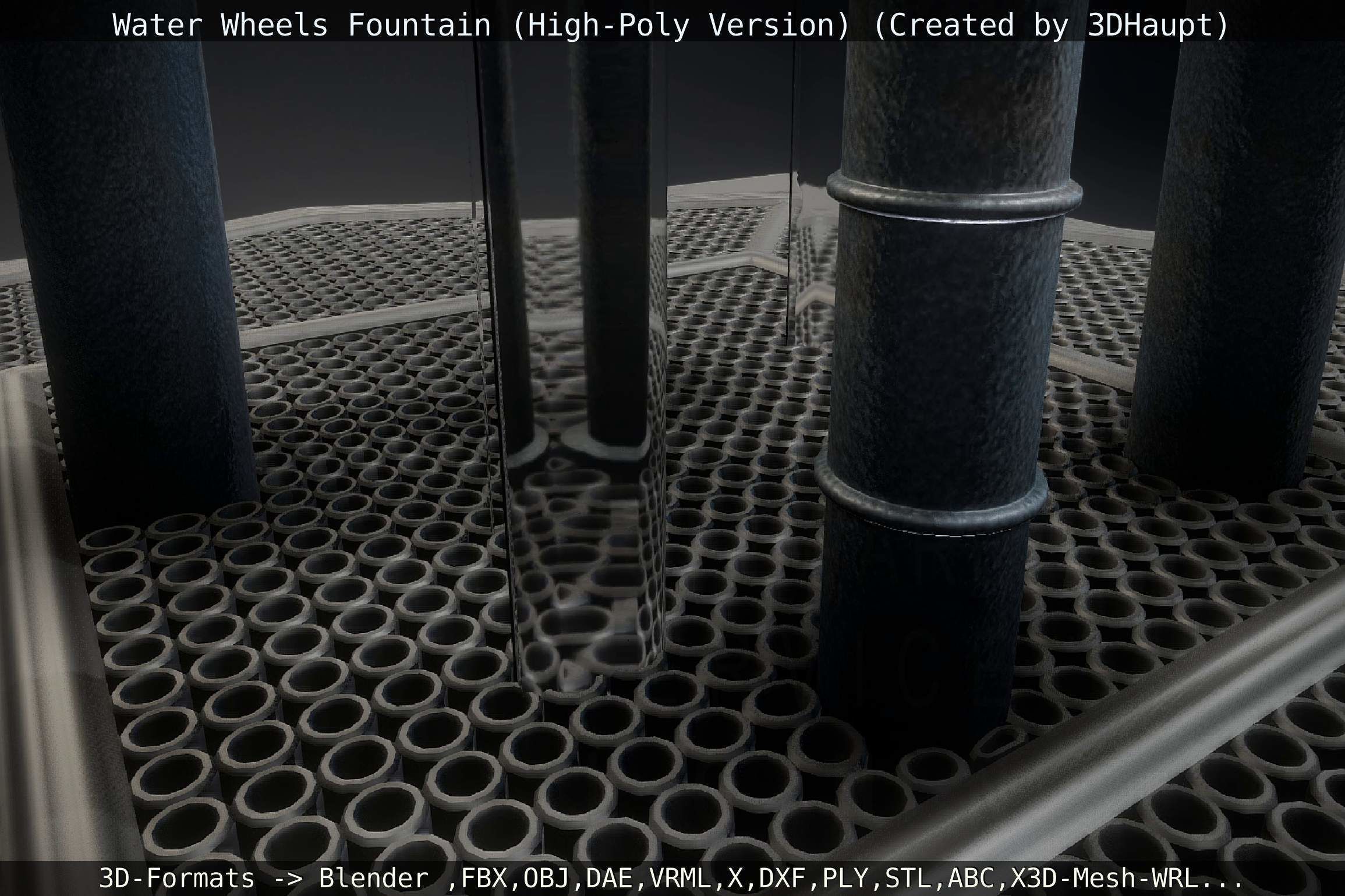 Waterwheels Fountain High-Poly Version 3D model_30